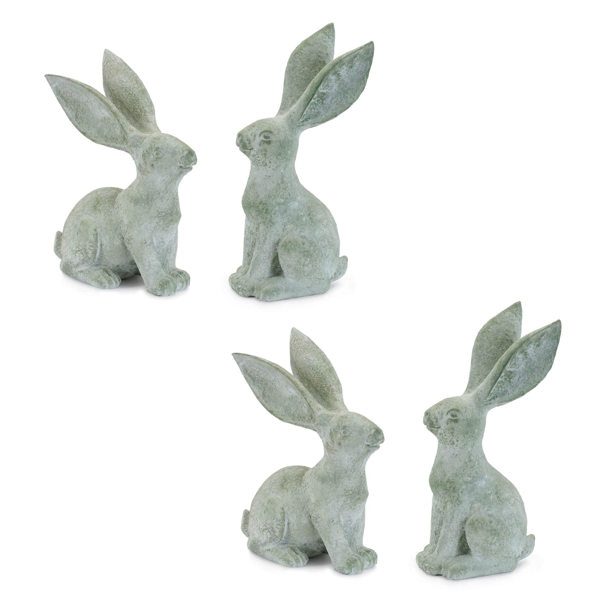 96276DS 10 & 11.5 in. Resin Rabbit, Green - Set of 4