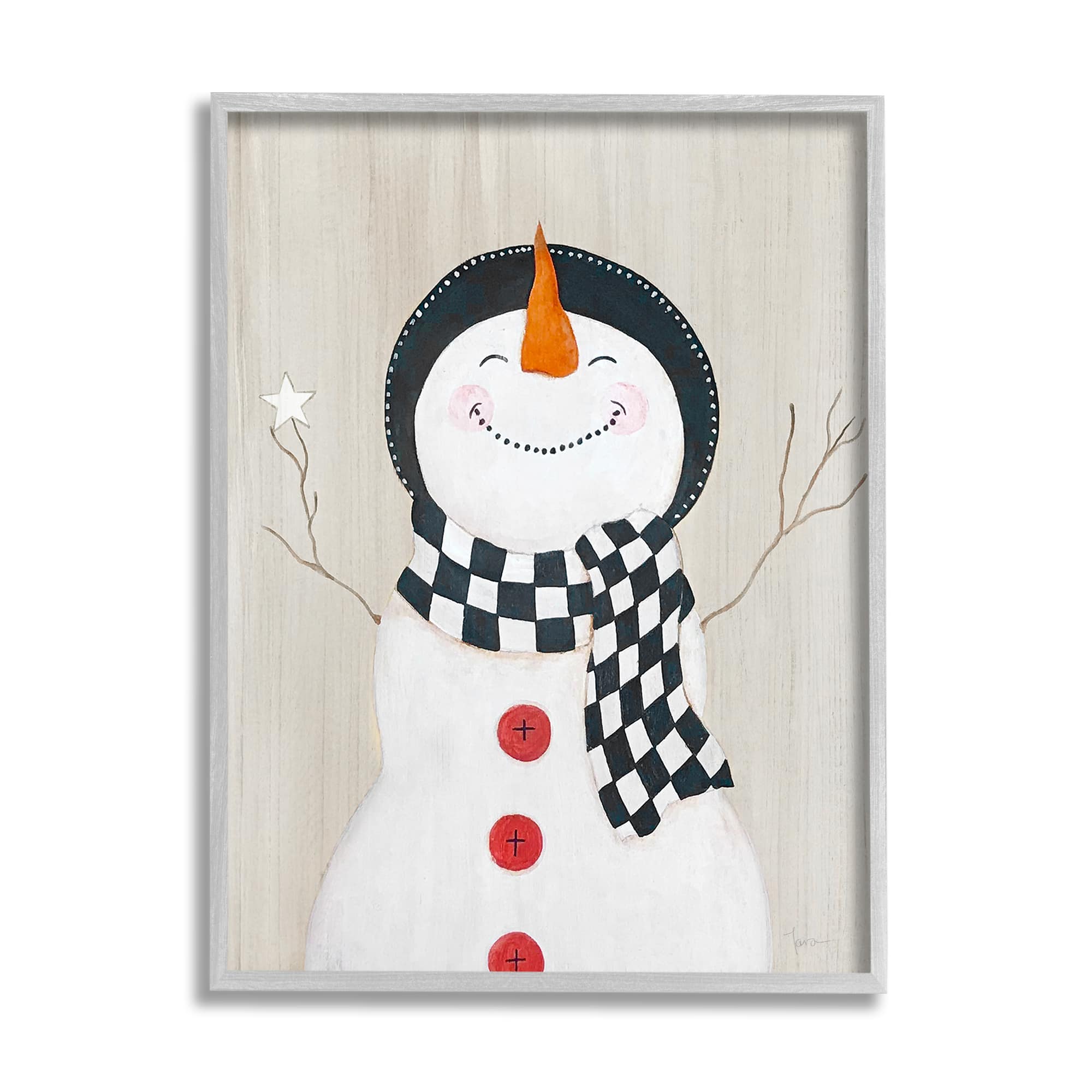 Stupell Industries Happy Smile Winter Snowman Framed Giclee Art