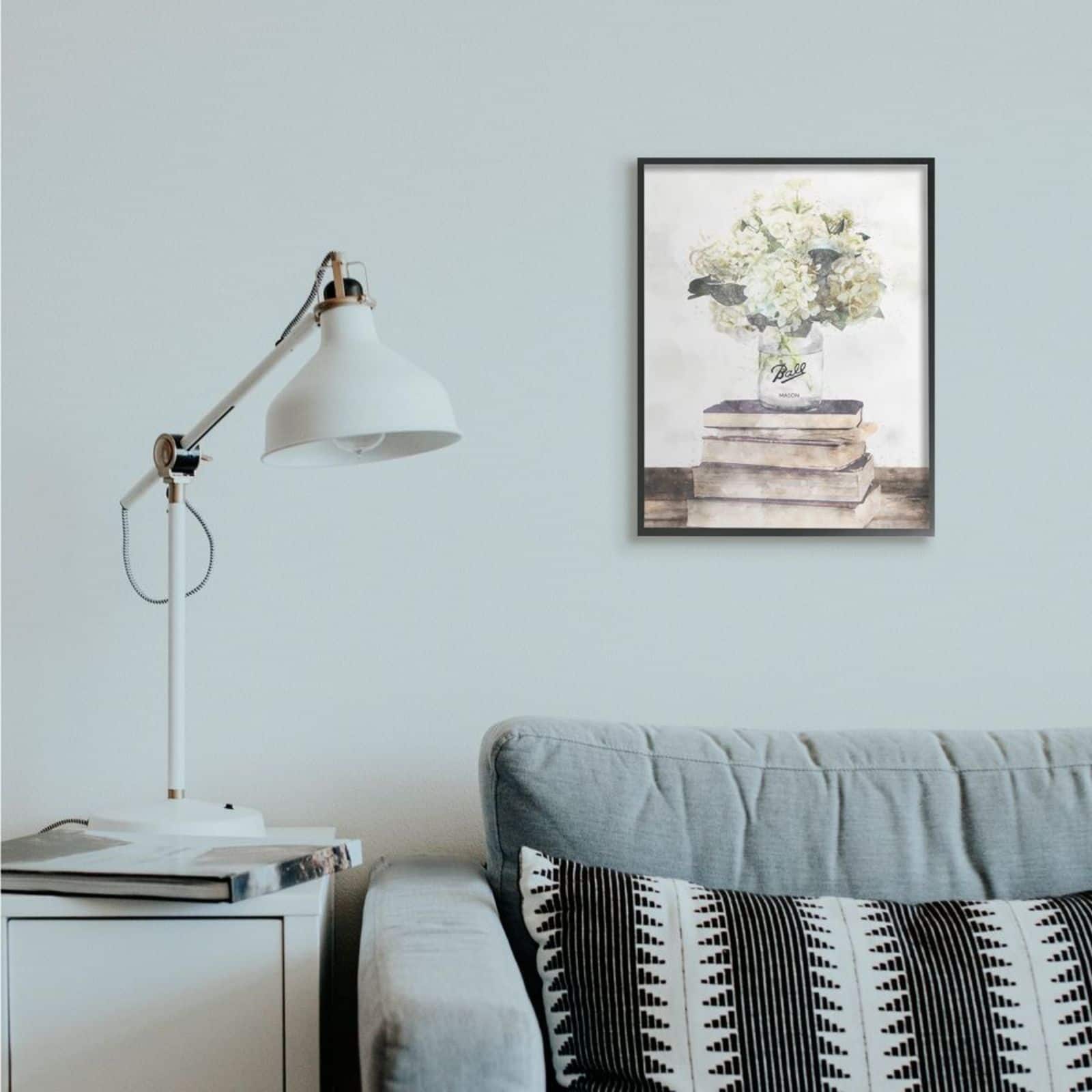 Stupell Industries White Hydrangeas on Books Black Framed Wall Art