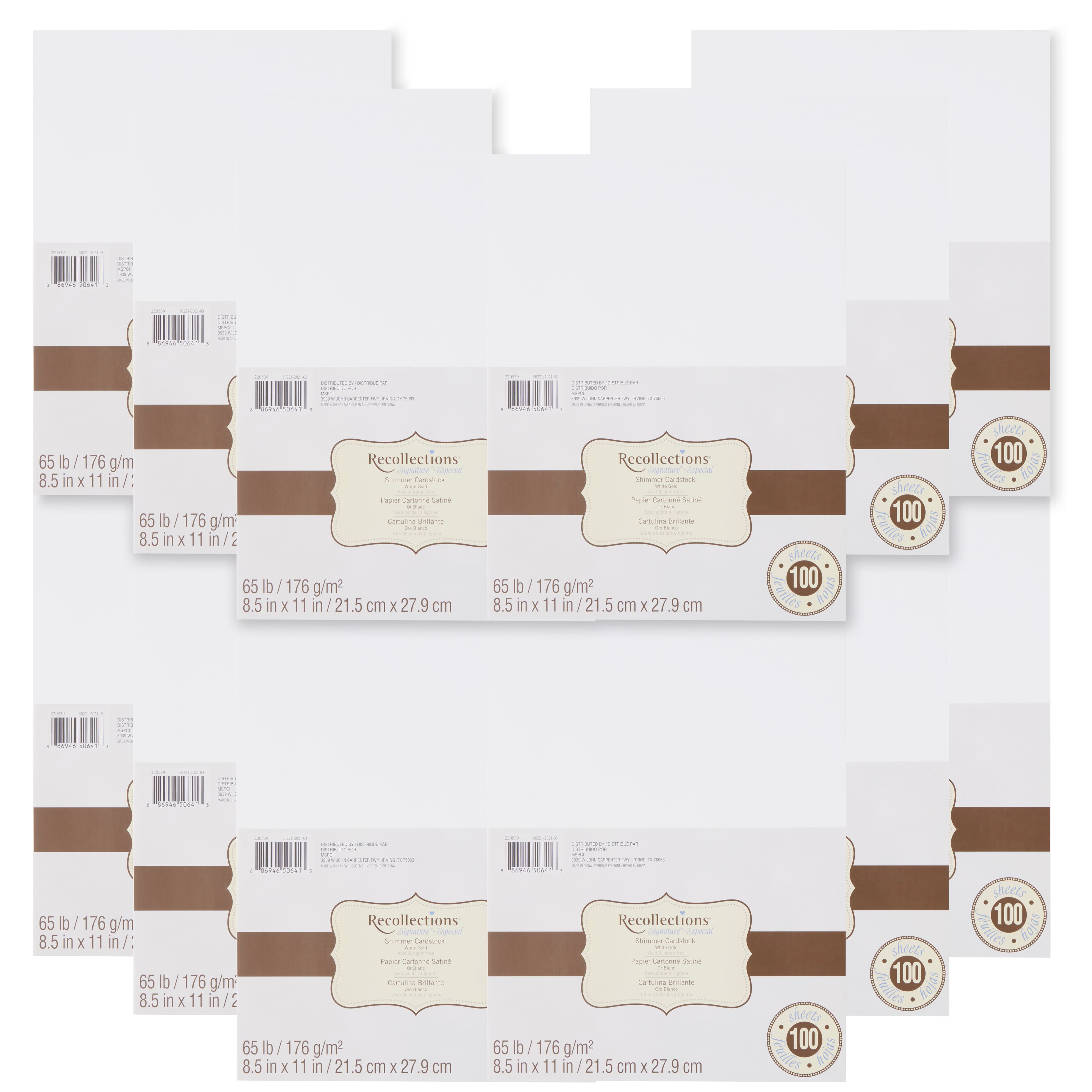 12 Packs: 100 ct. (1,200 total) White Gold 8.5" x 11" Shimmer Cardstock Paper by Recollections™