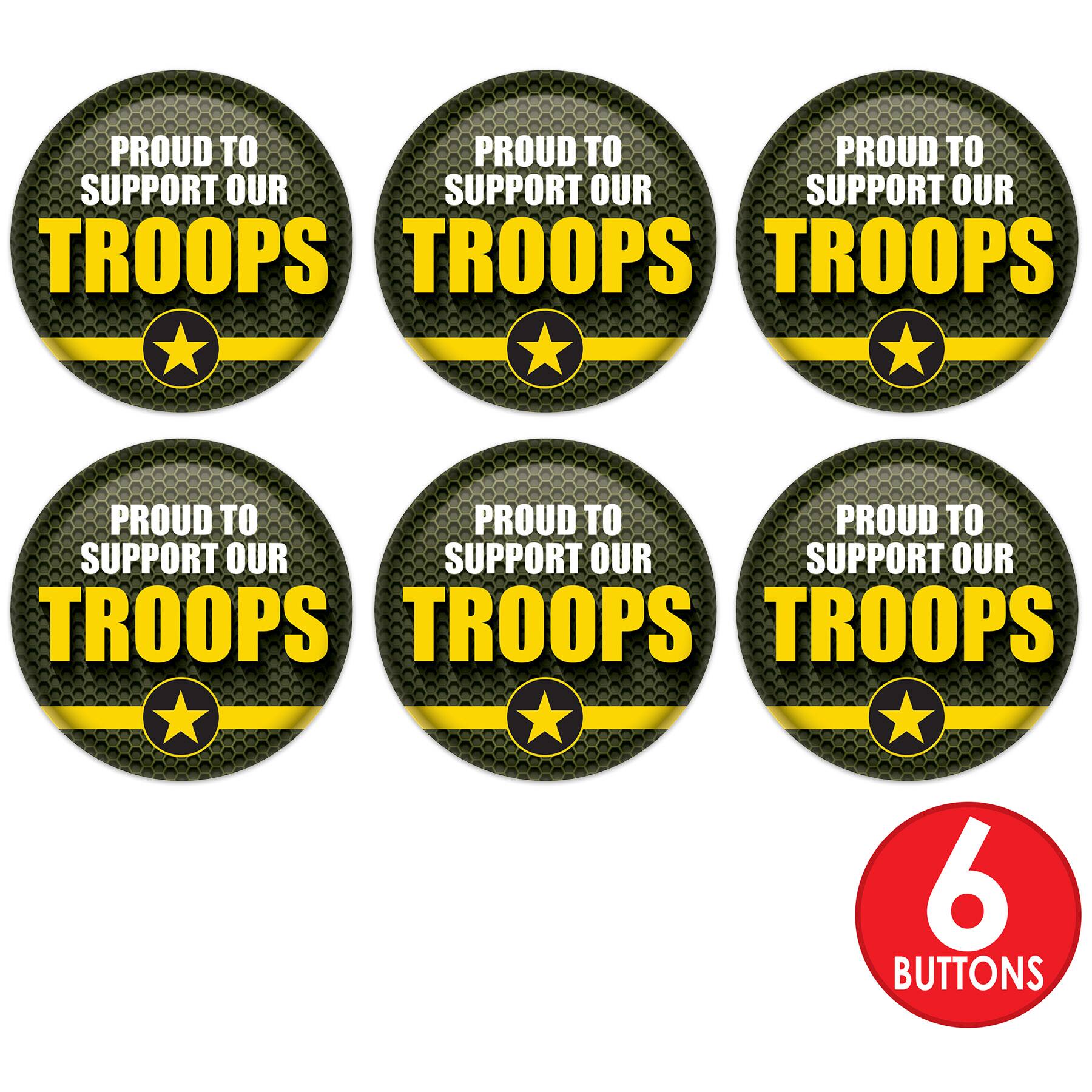 Beistle 2" Green & Yellow Proud To Support Our Troops Buttons, 6ct.