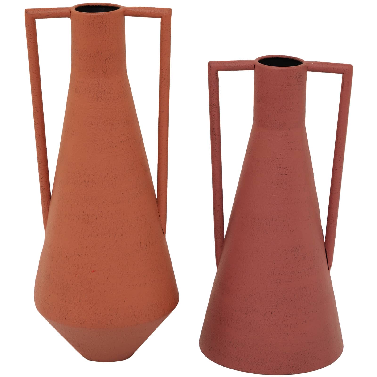 Orange Metal Vase with Handles Set of 2 12", 14"
