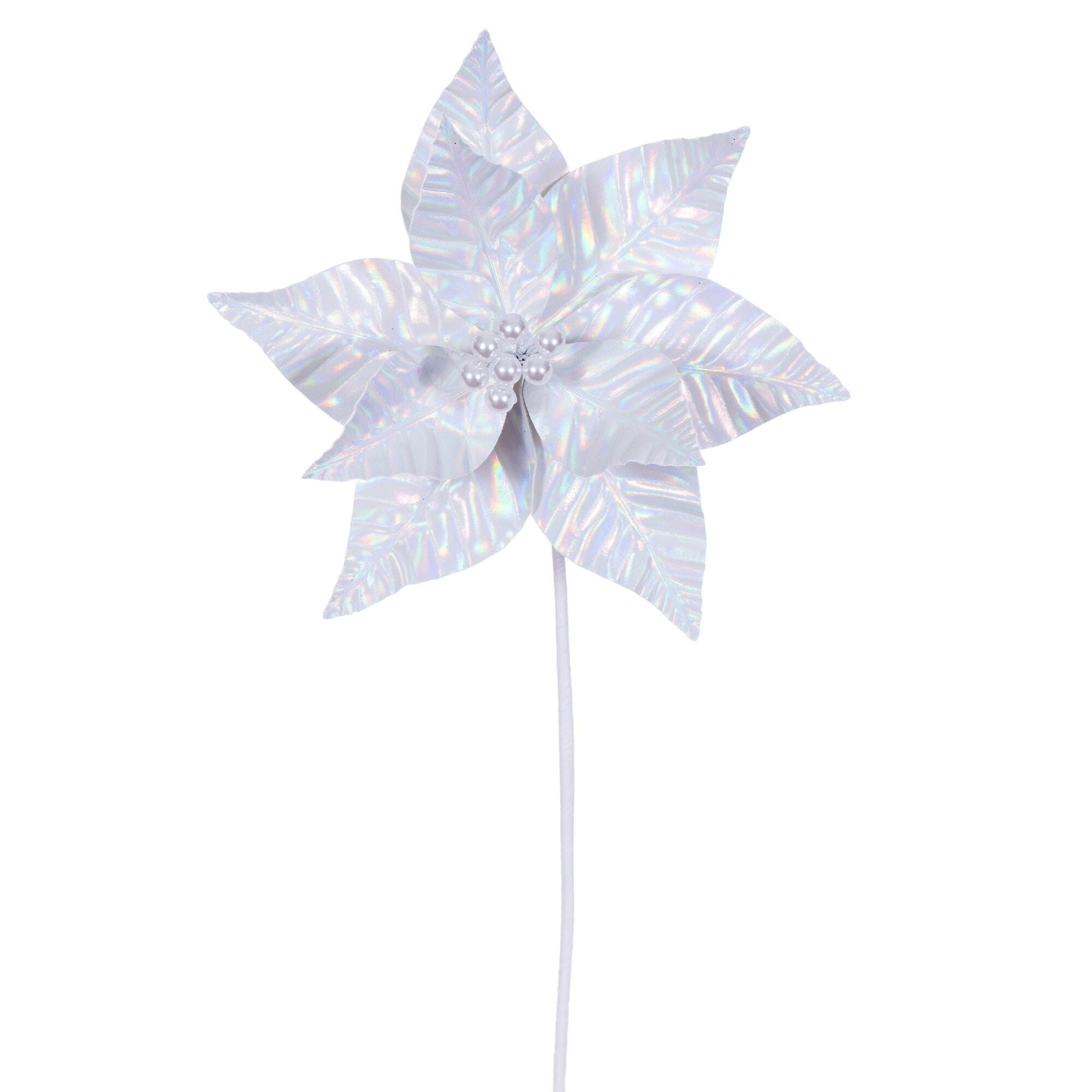 Vickerman 20" White Iridescent Poinsettia Stems, 3ct. | Michaels®