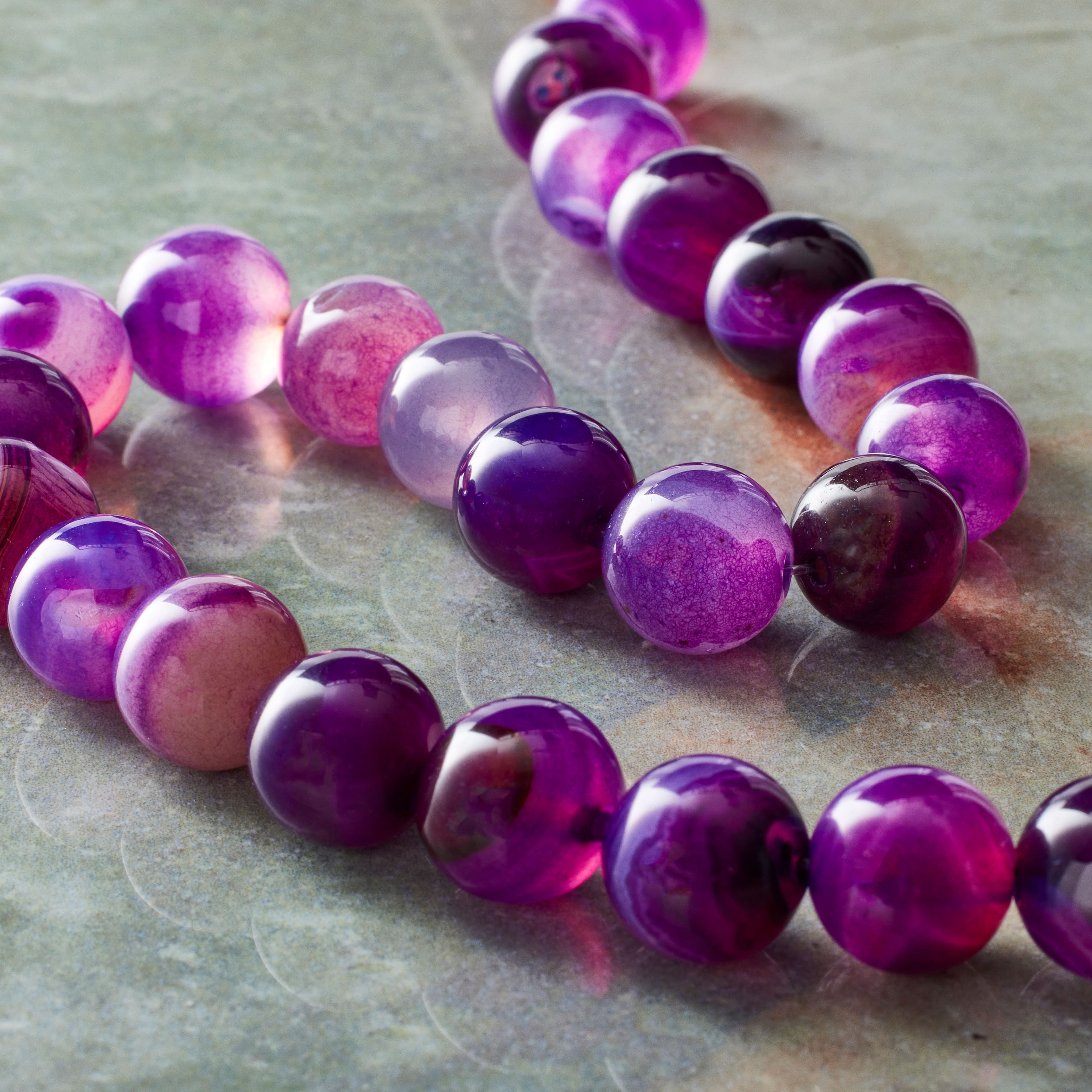 12 Pack: Purple Agate Round Beads by Bead Landing