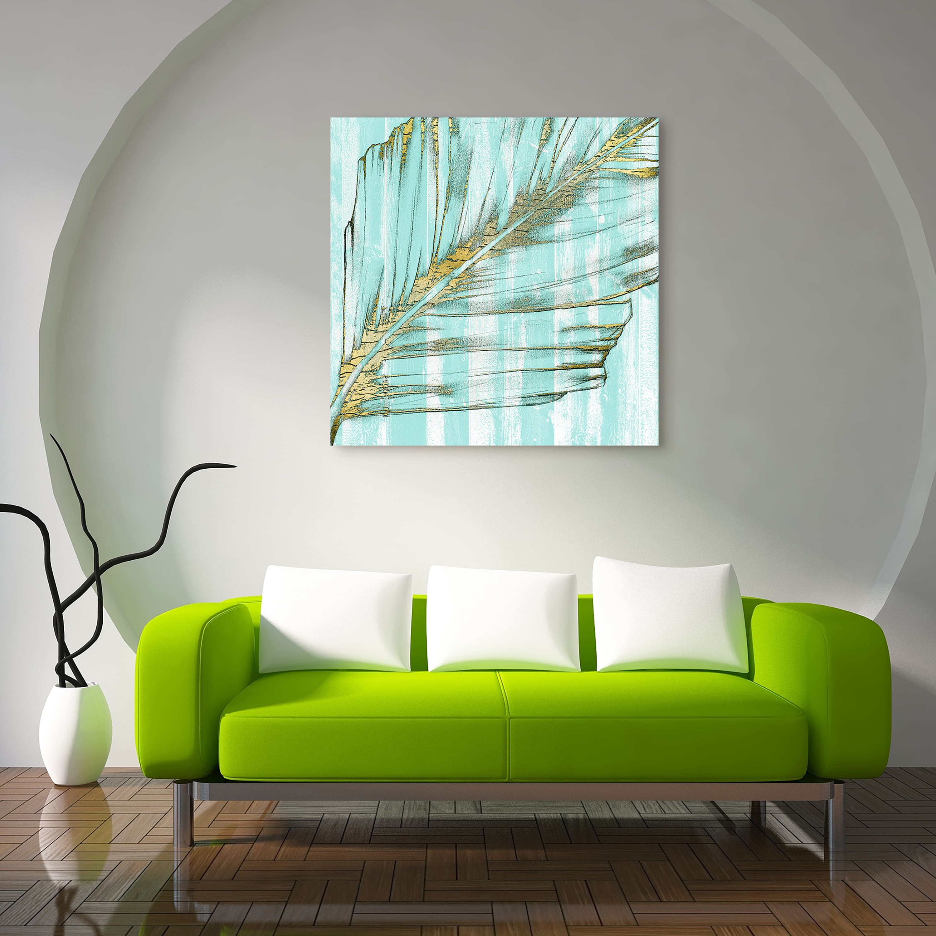 Empire Art Direct 38" x 38" Beach Frond in Gold I Frameless Free Floating Tempered Glass Wall Art