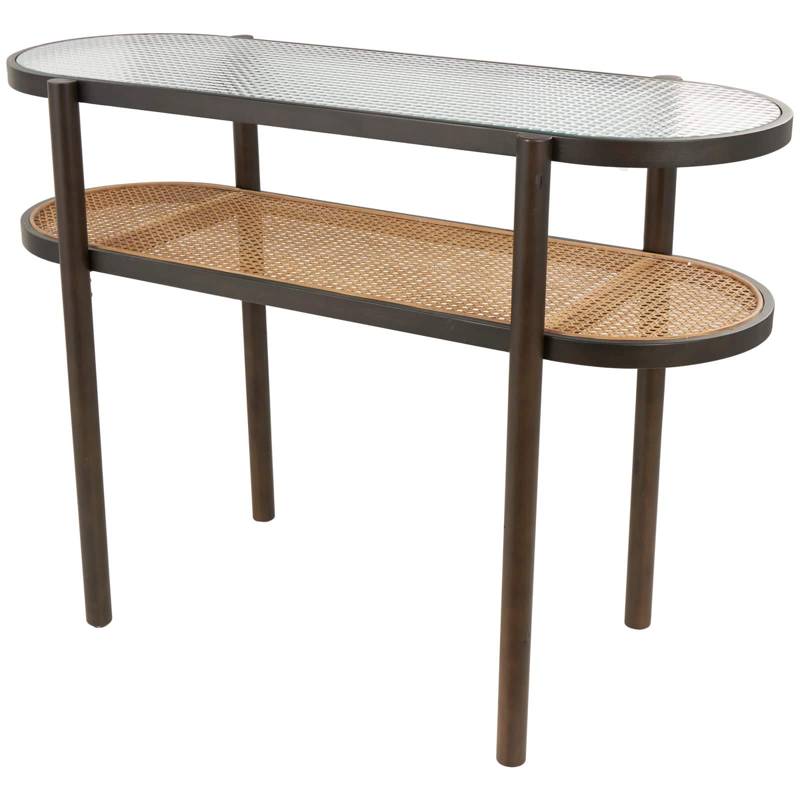 Brown Rattan Console Table with Pressed Tempered Glass Top