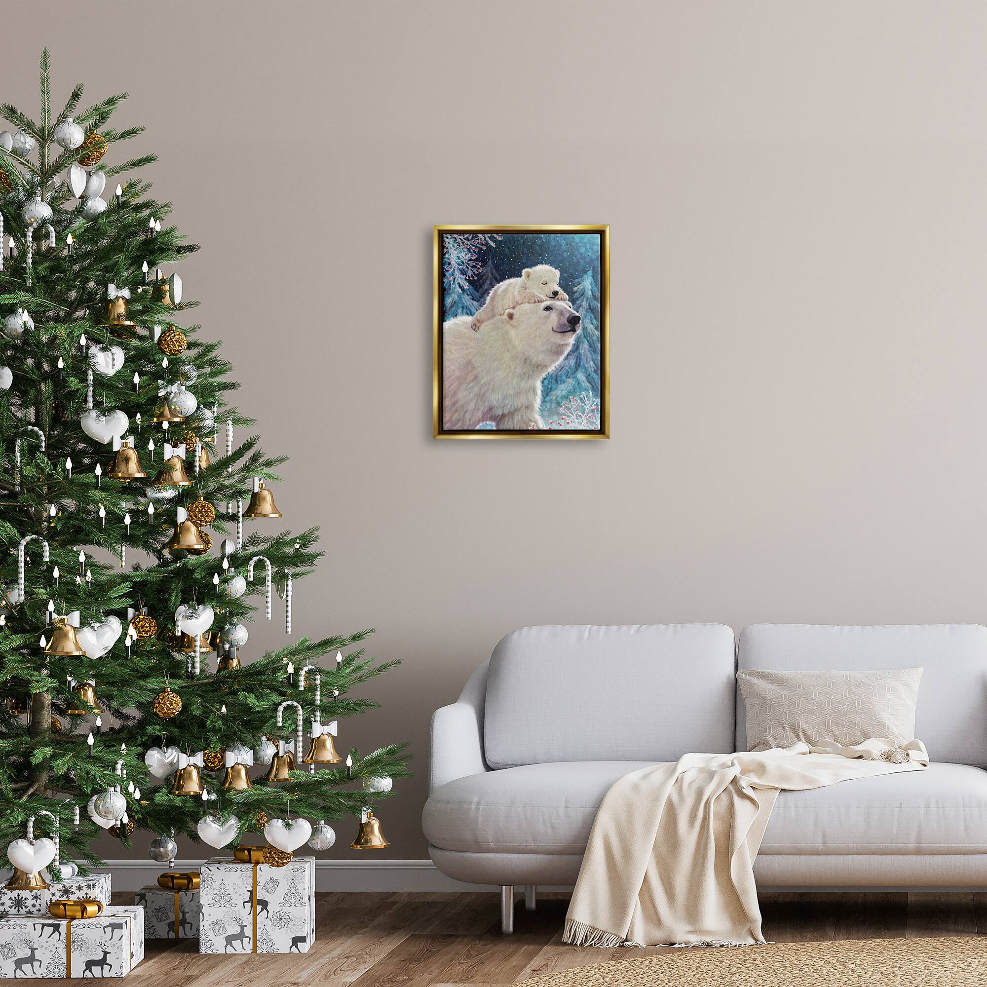 Stupell Industries Polar Bear & Cub Winter Scene Framed Floater Canvas Wall Art