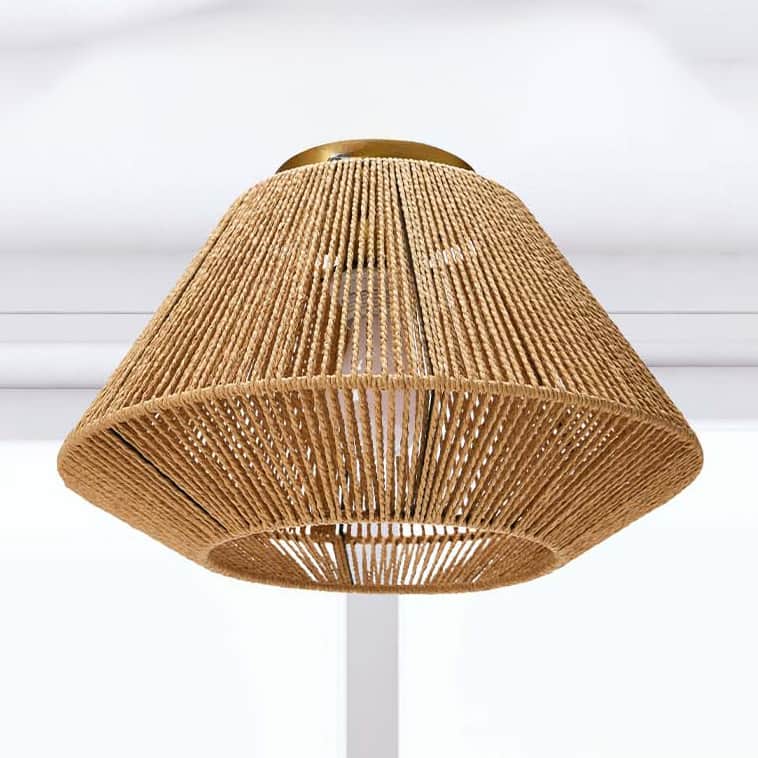 Hello Honey® 13.8" Coastal Ceiling Lamp with Natural Paper Rope Shade and Iron Base