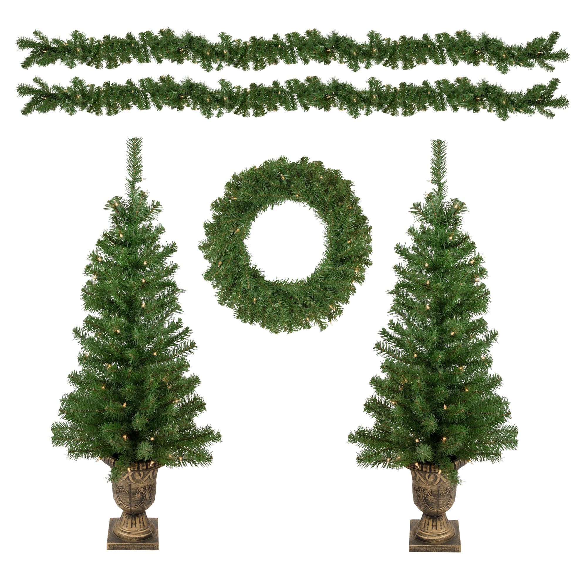 5-Piece Pre-Lit Wolcott Spruce Artificial Christmas Entryway Set, Clear Lights By Northlight in Green | Michaels®