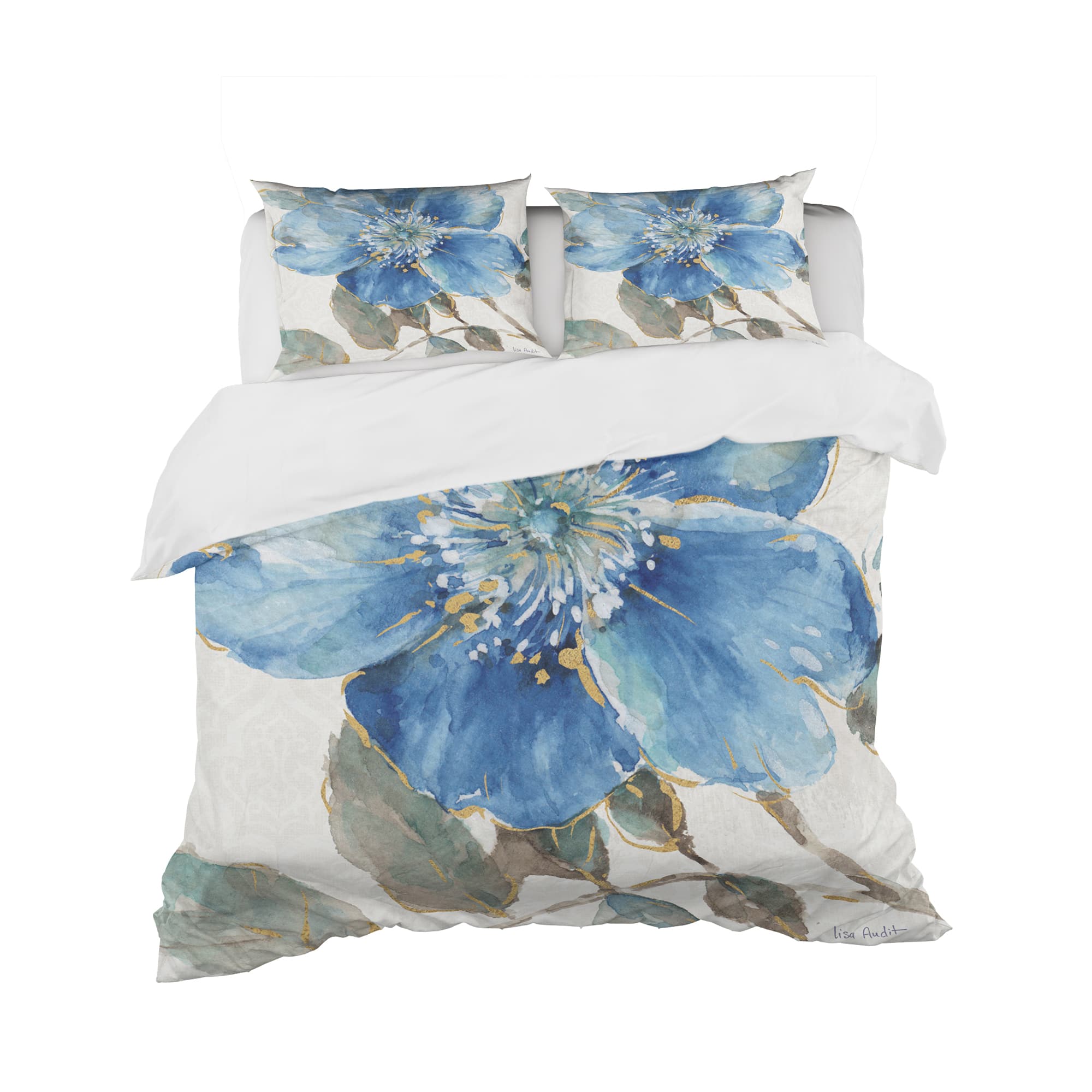 Designart 'Indigold Watercolor Flower I' Cottage Bedding Set