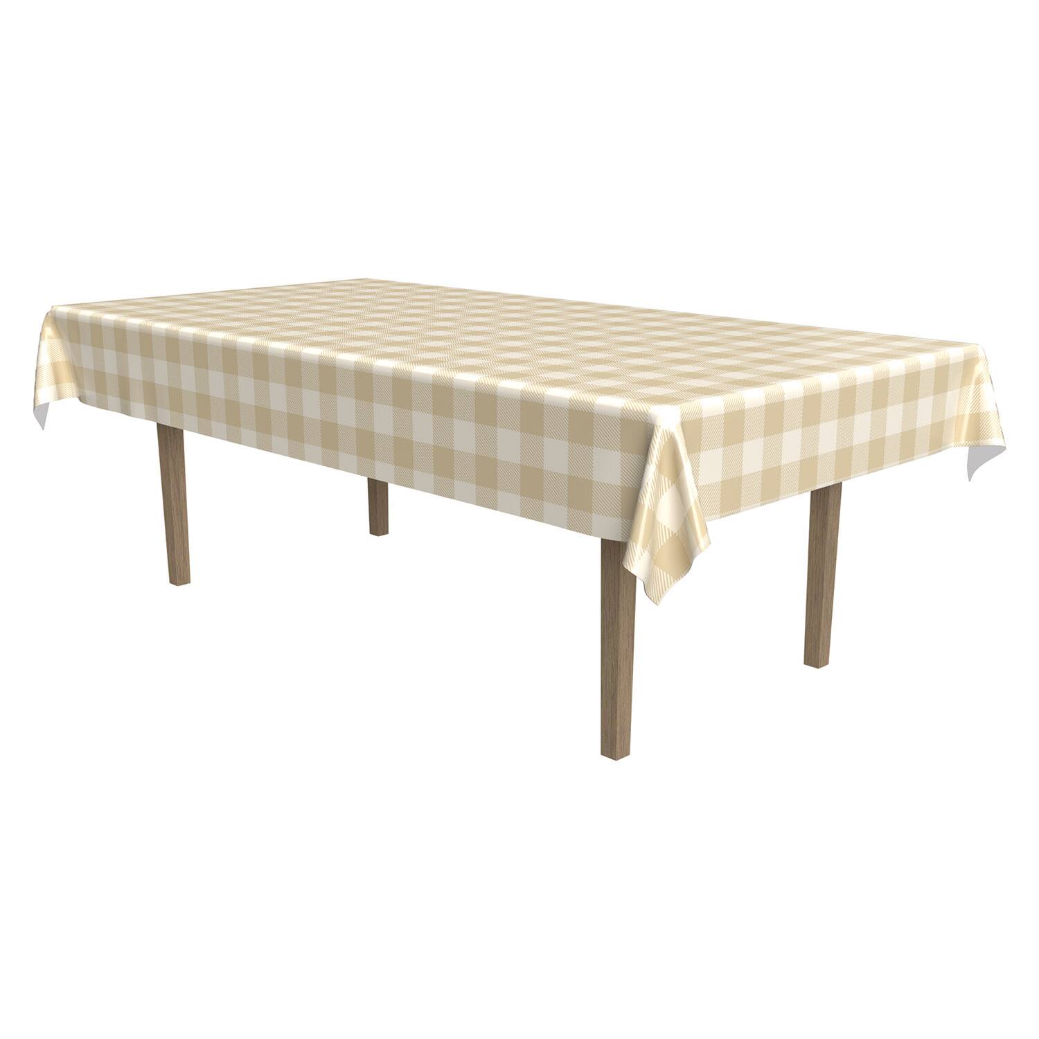 Beistle 54" x 108" Beige & Cream Plaid Table Cover
