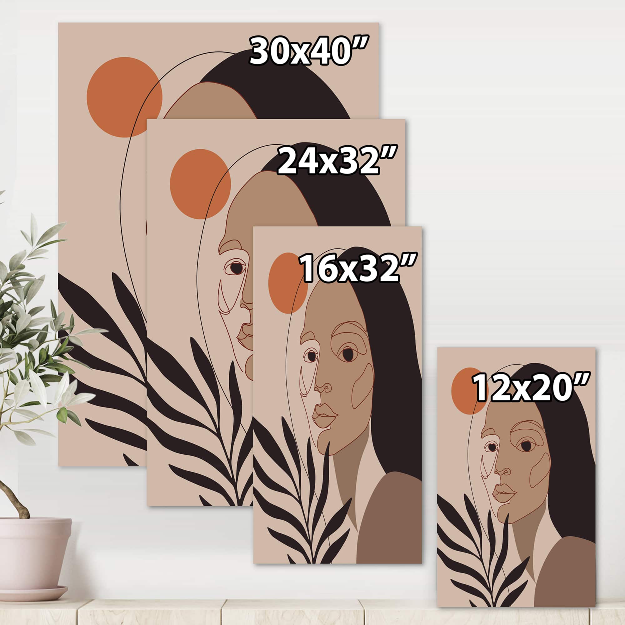 Designart - Retro Minimal Portrait of Young Woman - Modern Canvas Wall Art Print