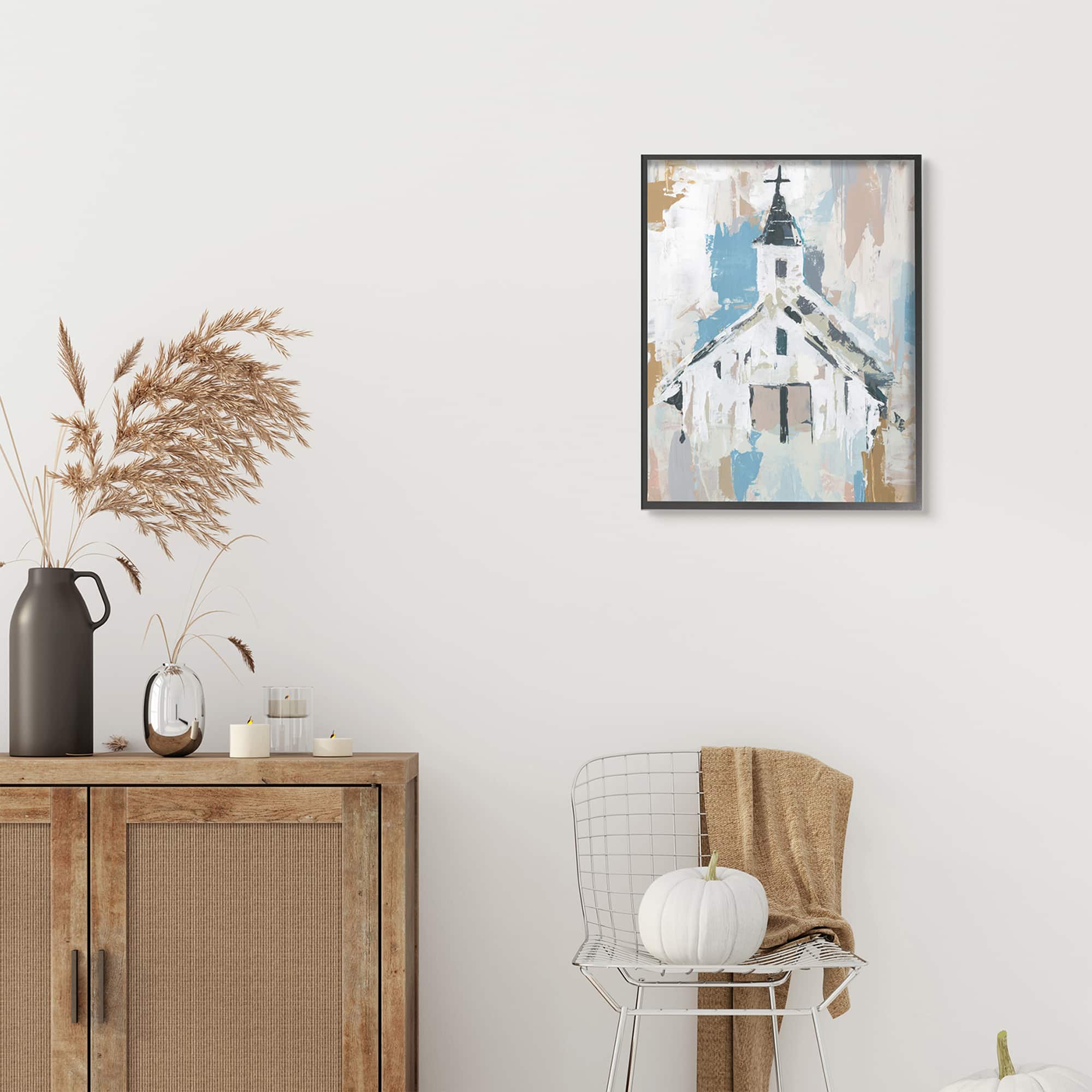 Stupell Industries Distressed Country Church House Abstract Pattern Framed Wall Art
