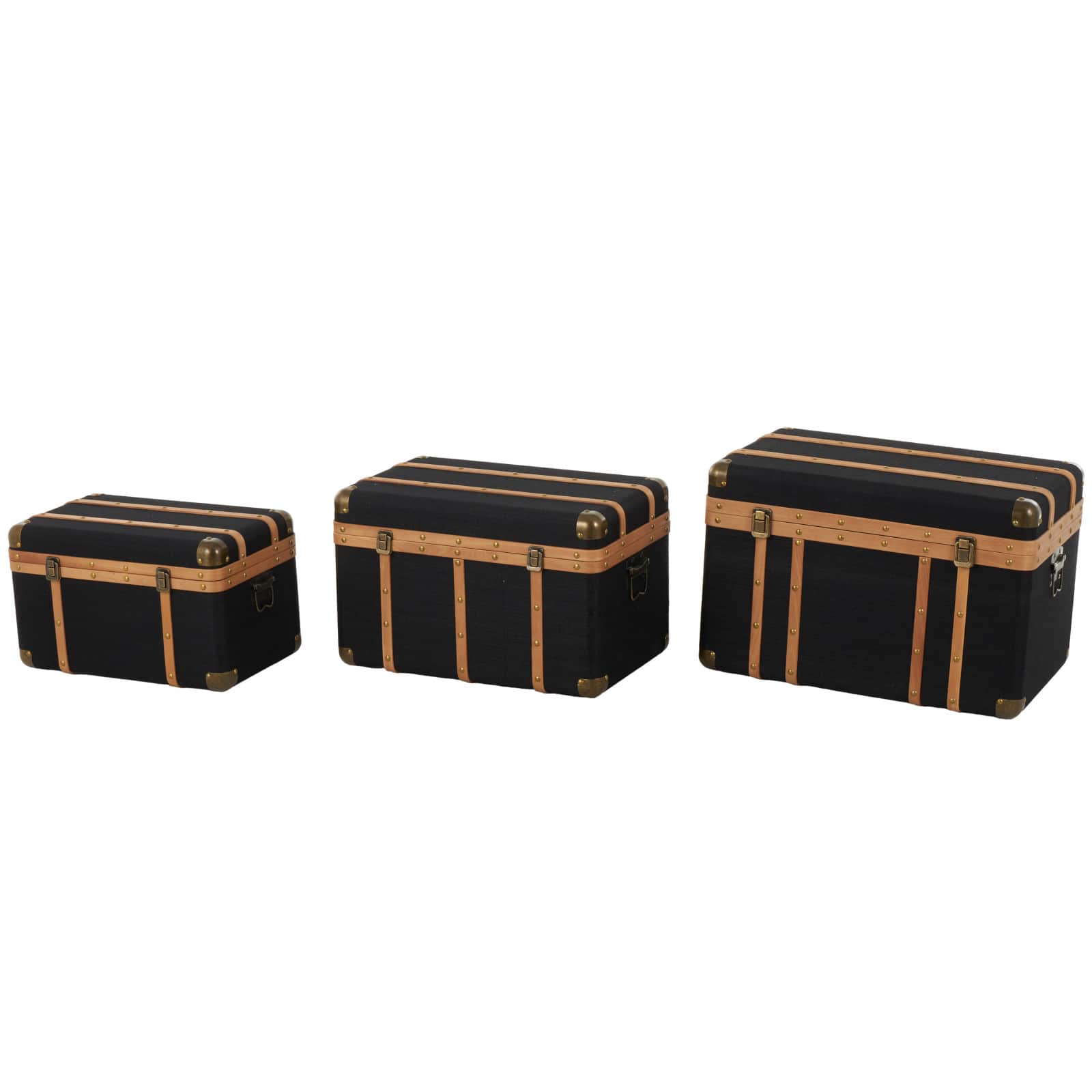 Black Fabric Decorative Trunk Set with Brass Metal Latches