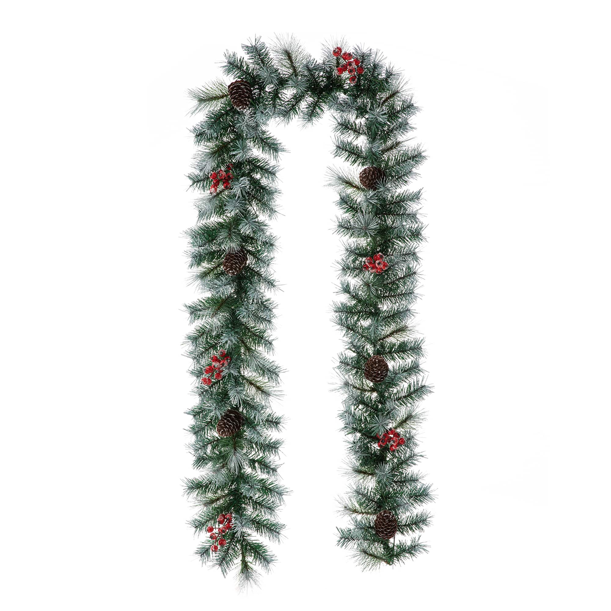 Glitzhome® 9ft. Pre-Lit Greenery Pinecones & Red Berries Christmas Garland