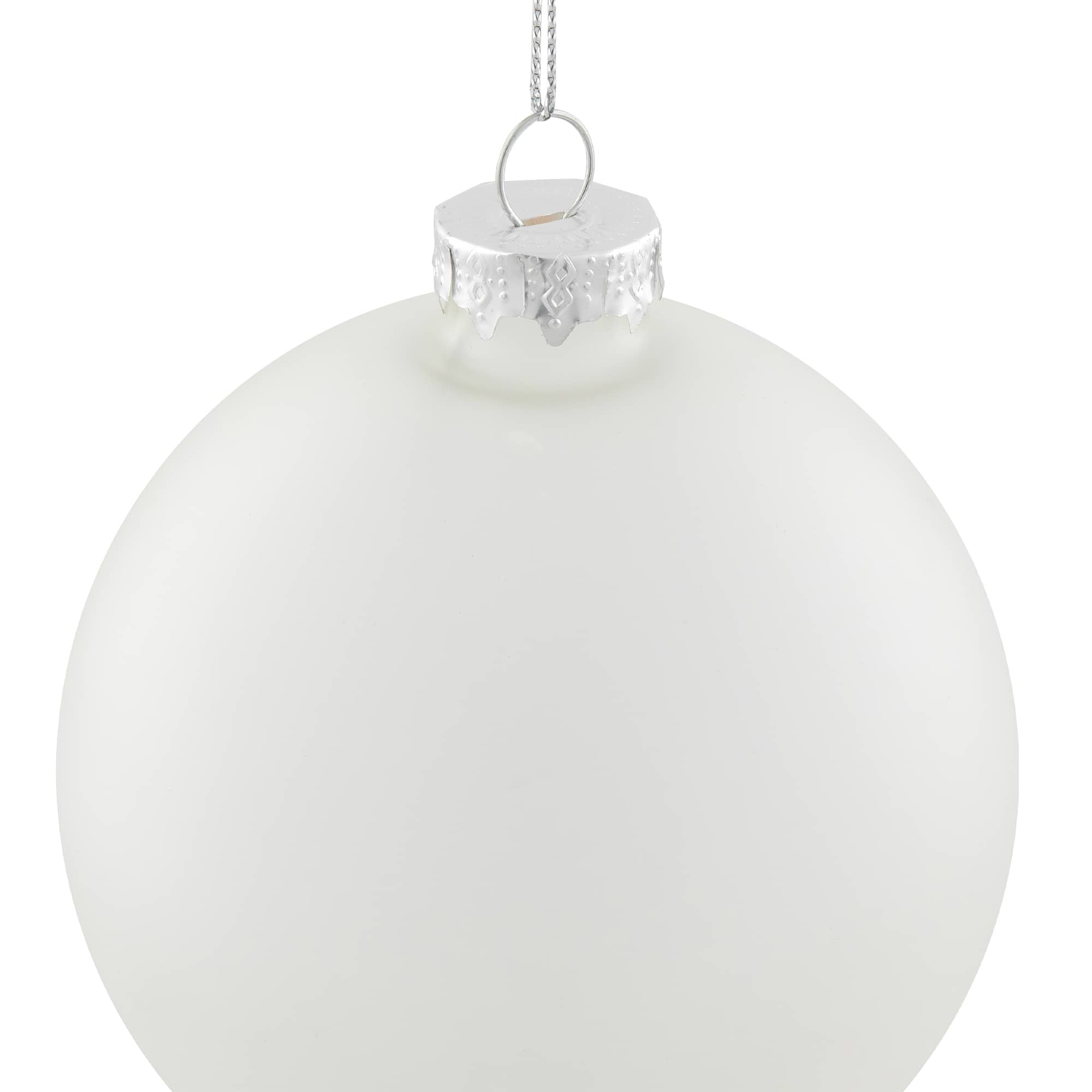 4ct. 4" White & Silver Frosted Matte Glass Ball Ornaments