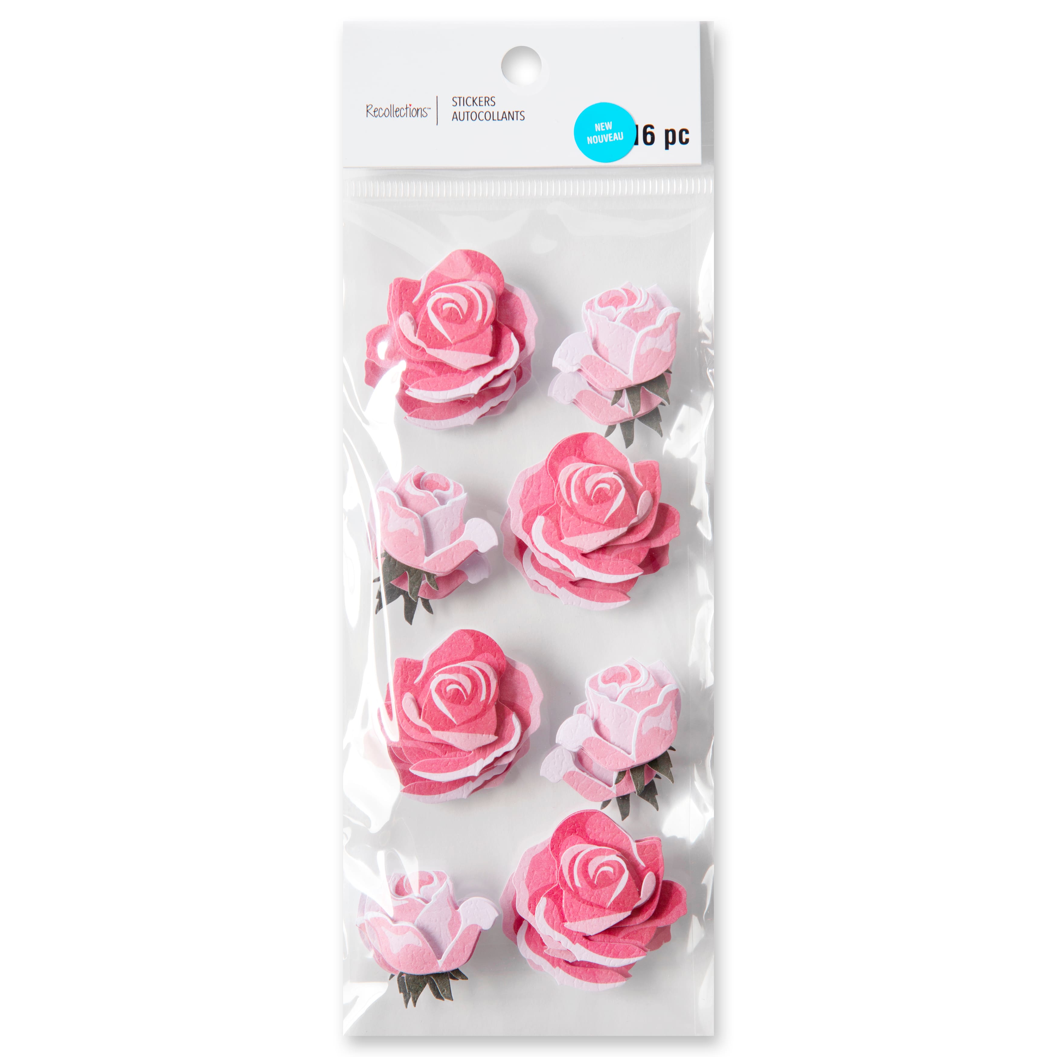 12 Packs: 16 ct. (192 total) Pink Rose Floral Dimensional Stickers by Recollections™