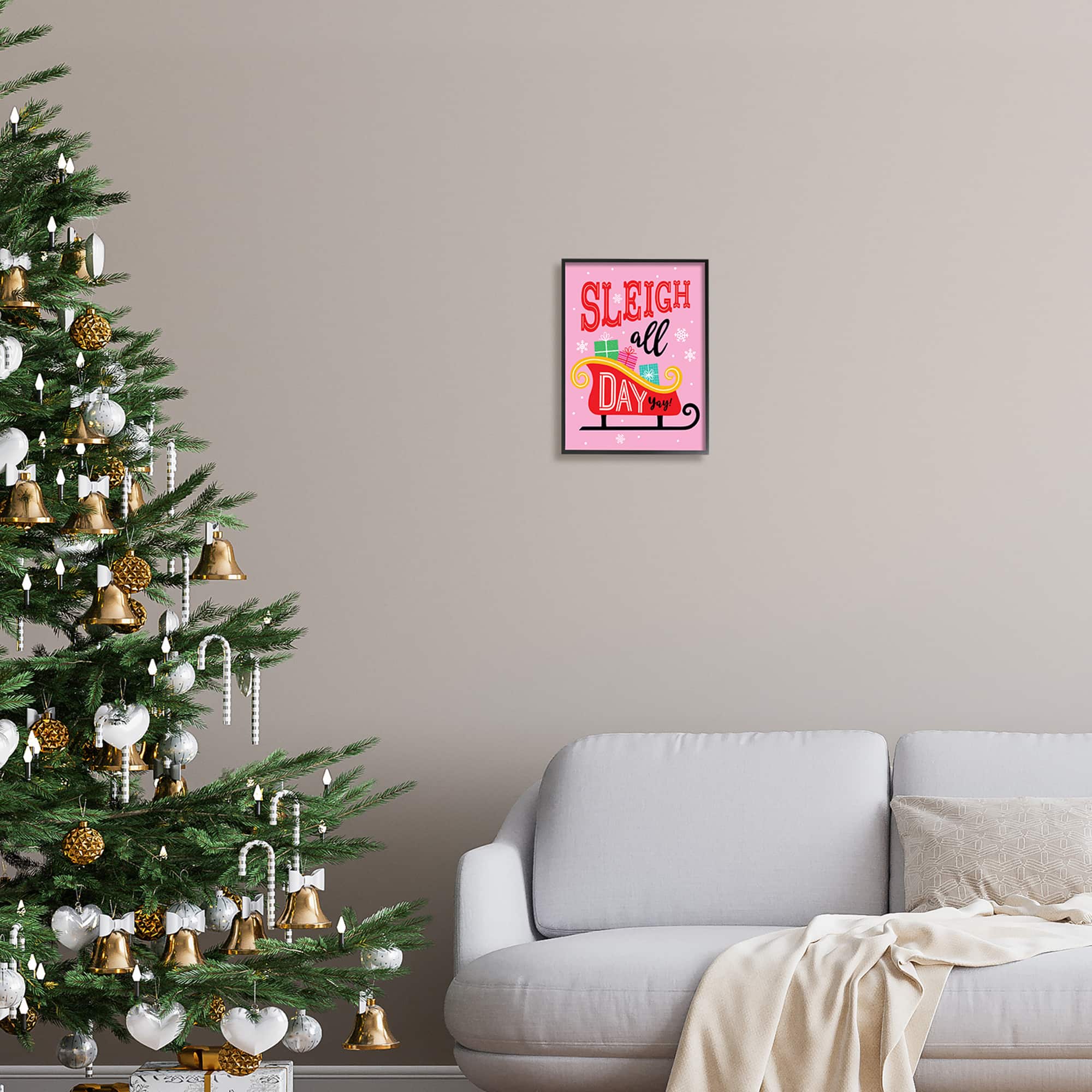 Stupell Industries Sleigh All Day Bold Gift Sled Framed Giclee Art