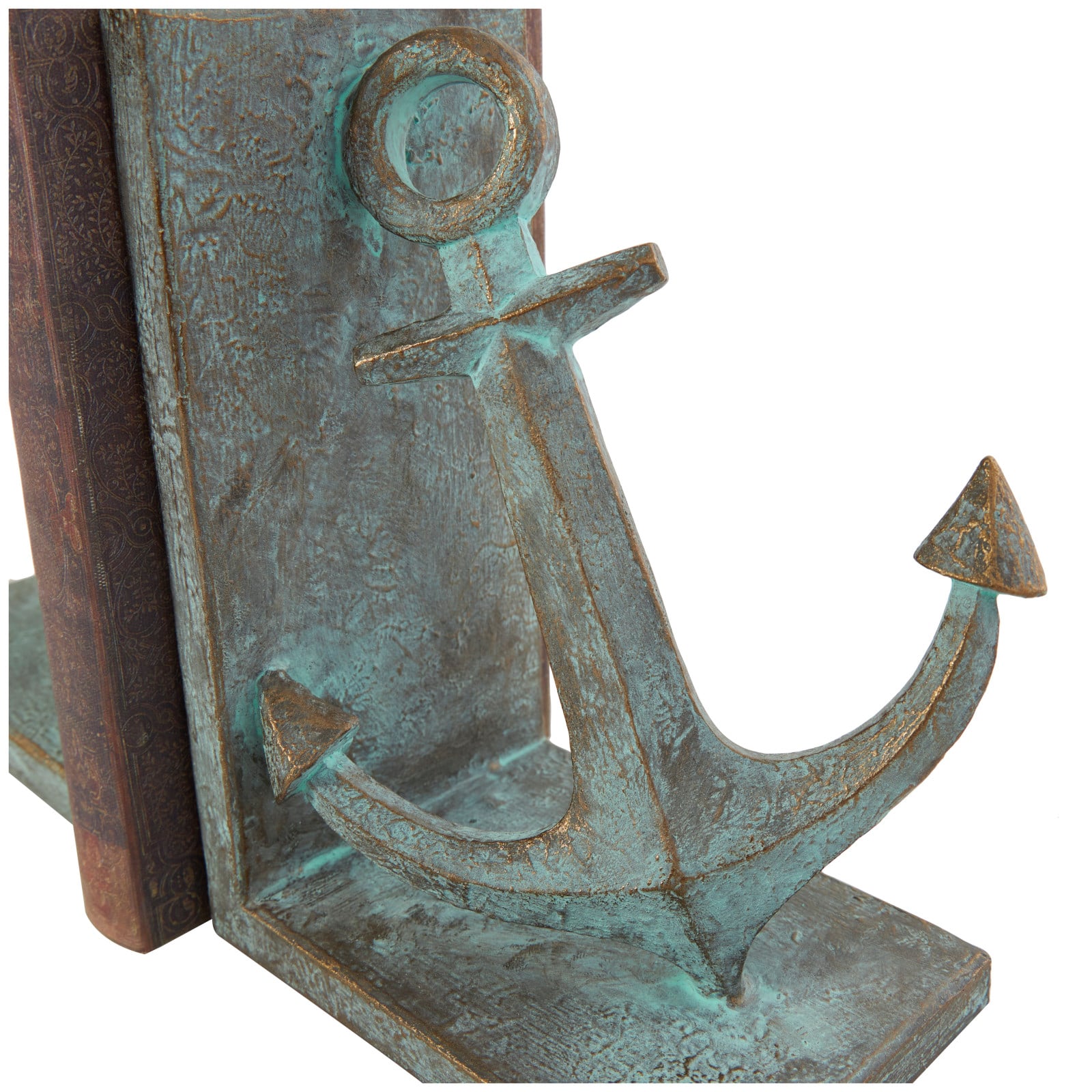8.5" Blue Polystone Anchor Distressed Patina Bookends with Gold Foil Accents Set