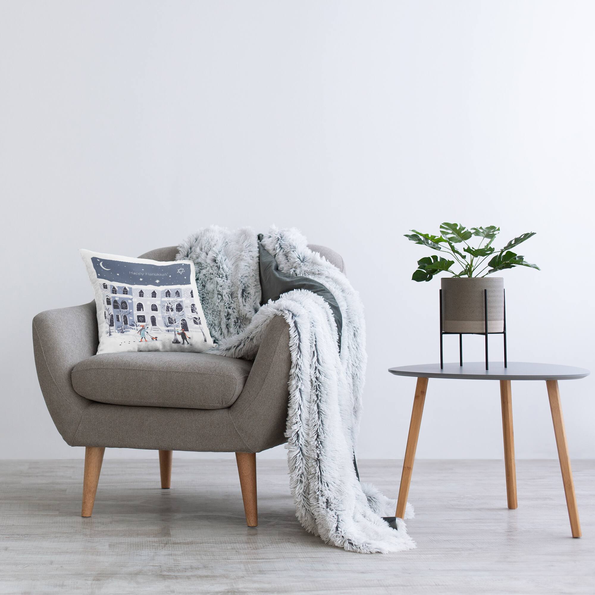 Stupell Industries Happy Hanukkah Winter Neighborhood Pillow