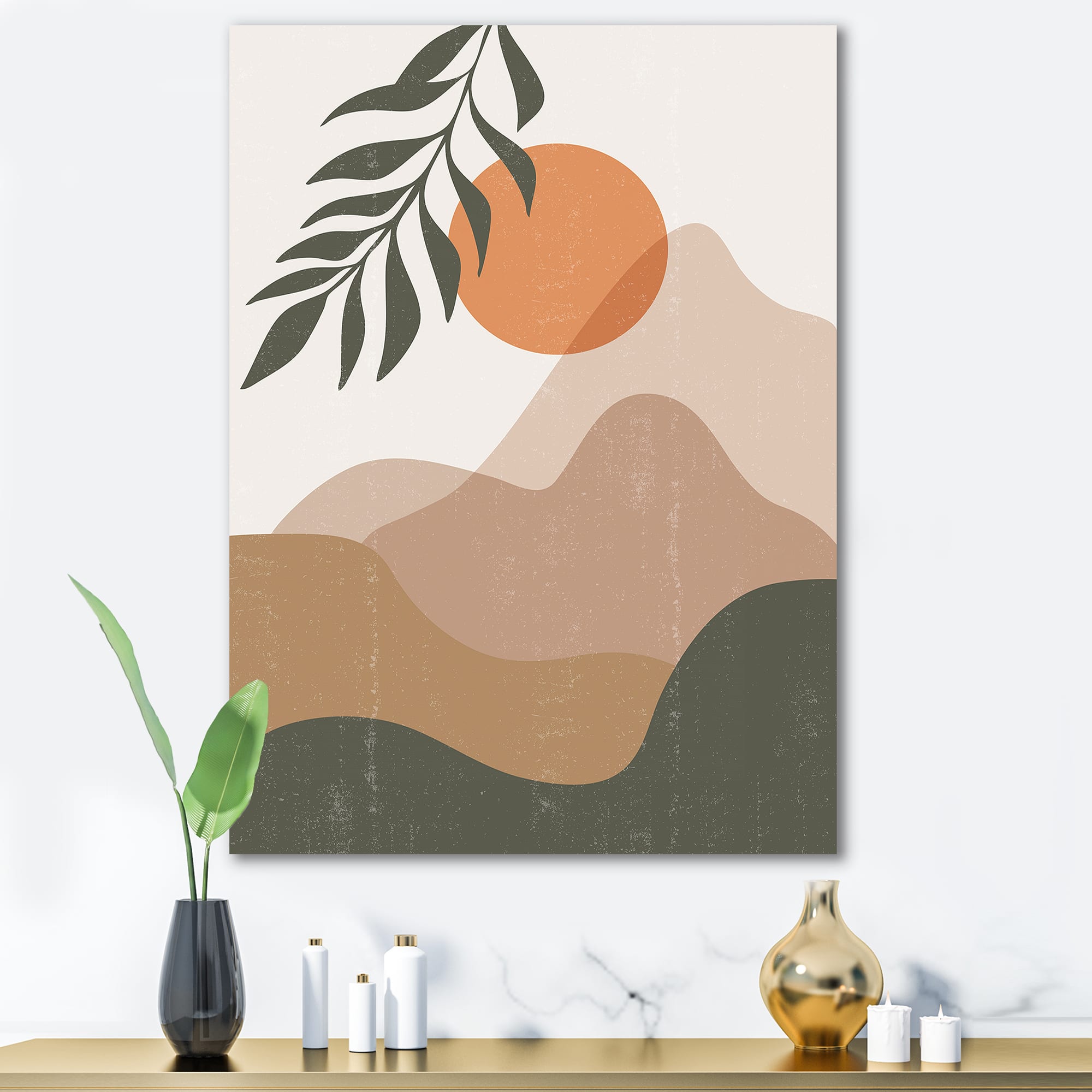 Designart - Abstract Red Moon In Earth Toned Mountains I