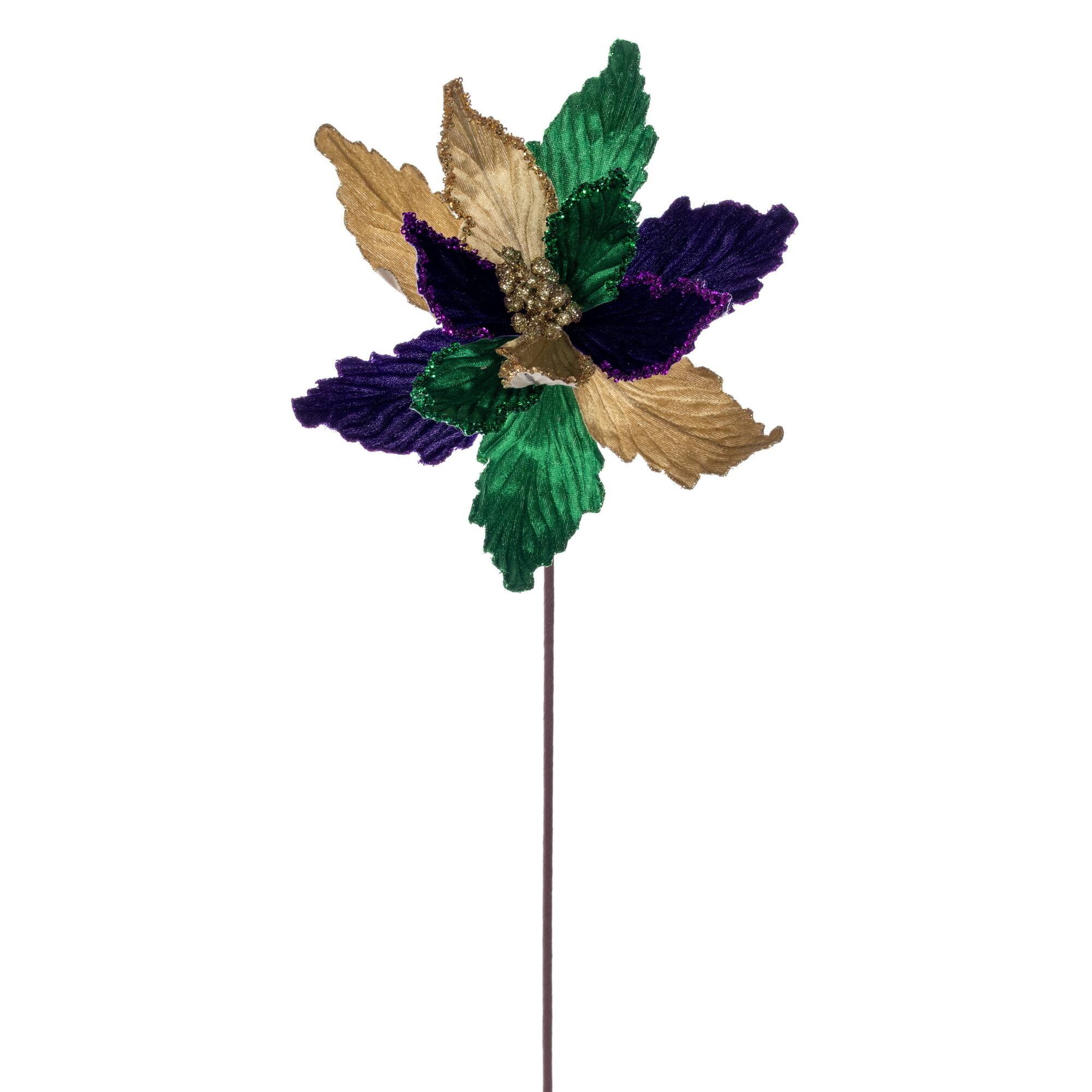 21.75" Mardi Gras Poinsettia Flowers, 3ct.