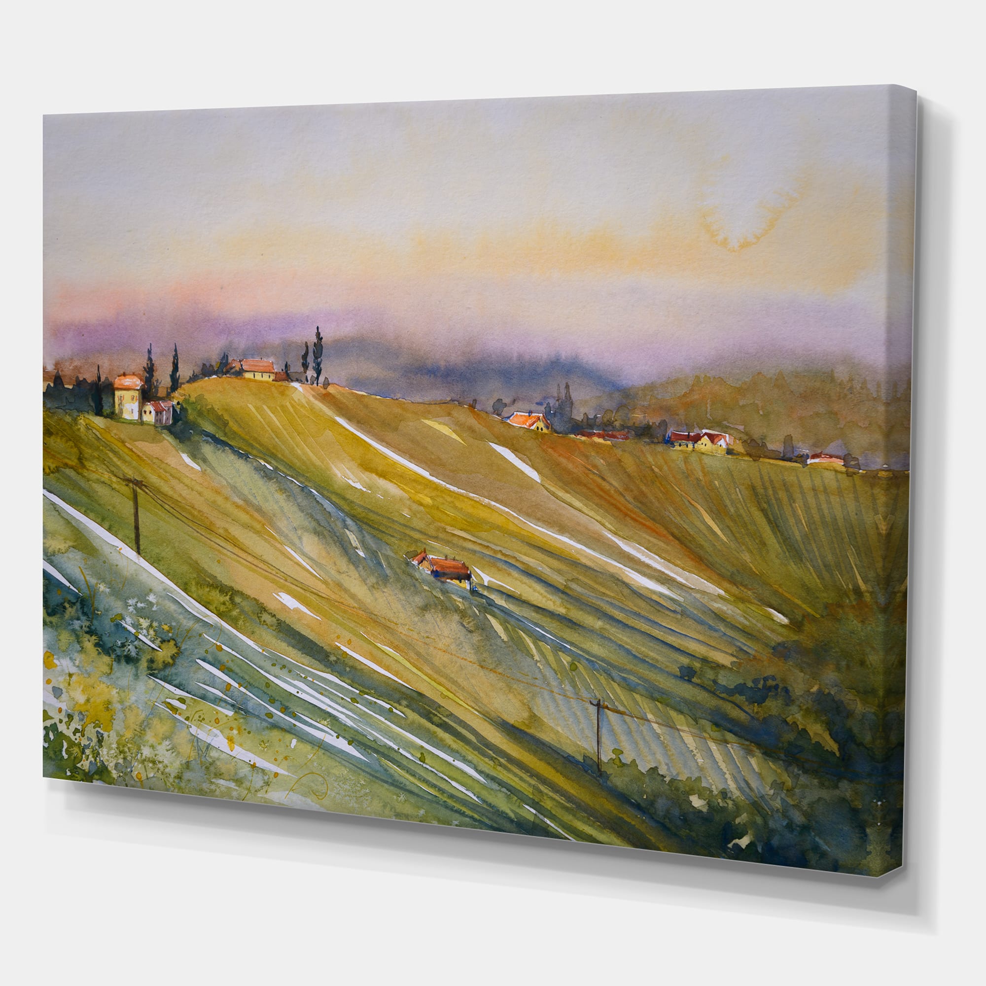 Designart - Vineyard At Dawn In Tuscany Italy - Country Canvas Wall Art Print