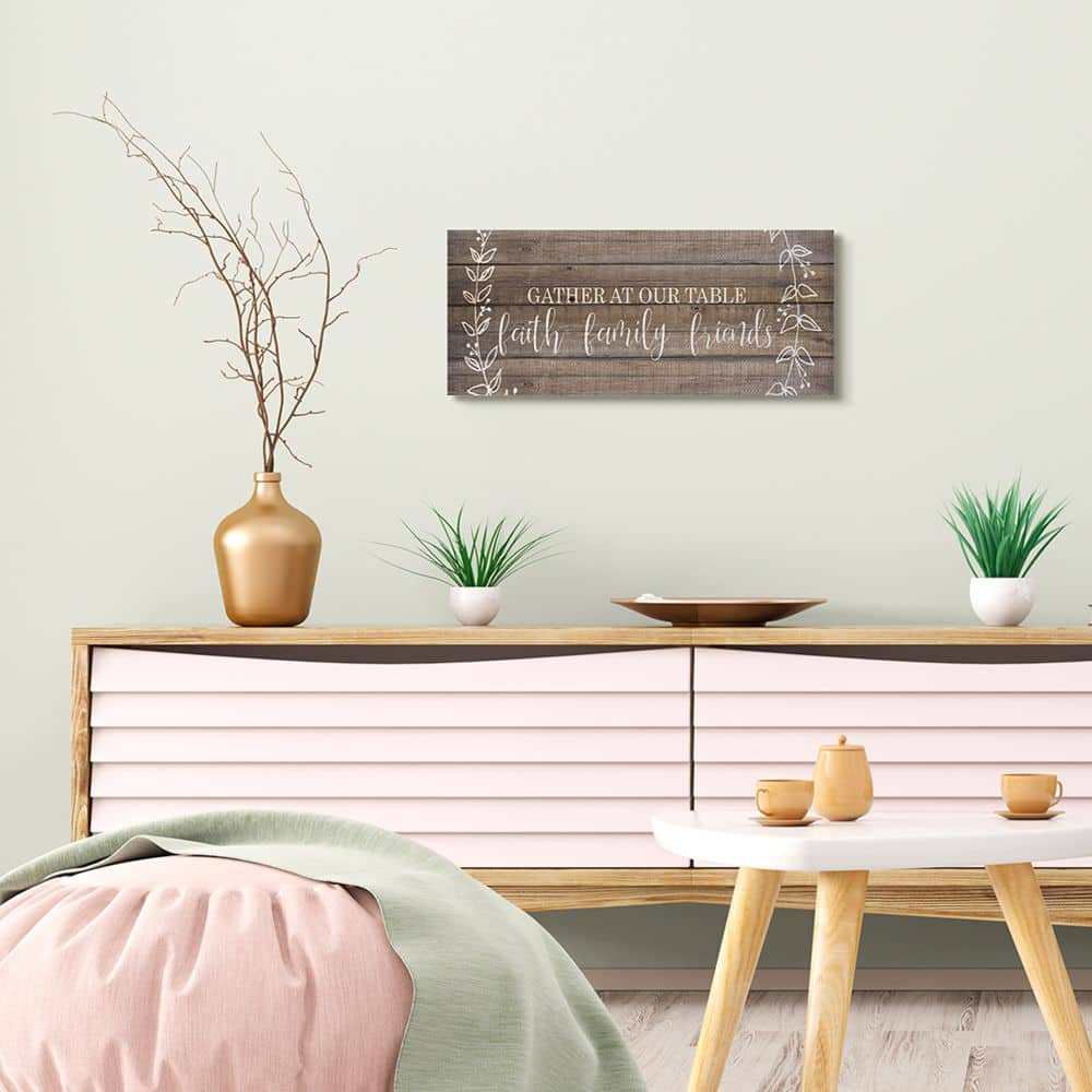 Stupell Industries Faith Family Friends Quote Wood Pattern Rustic Phrase Canvas Wall Art