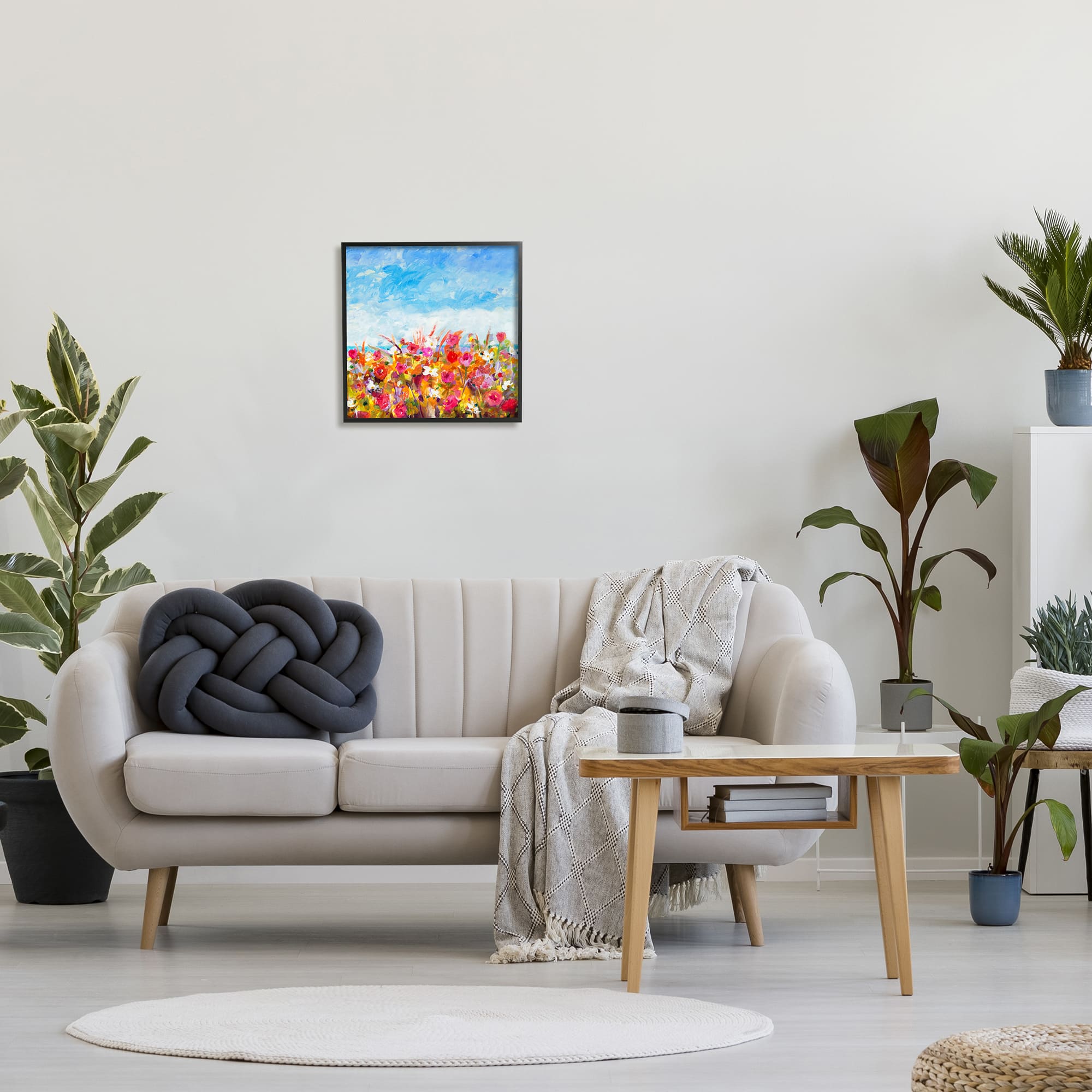 Stupell Industries Bold Summer Blooming Flower Field Under Cloudy Sky Framed Wall Art