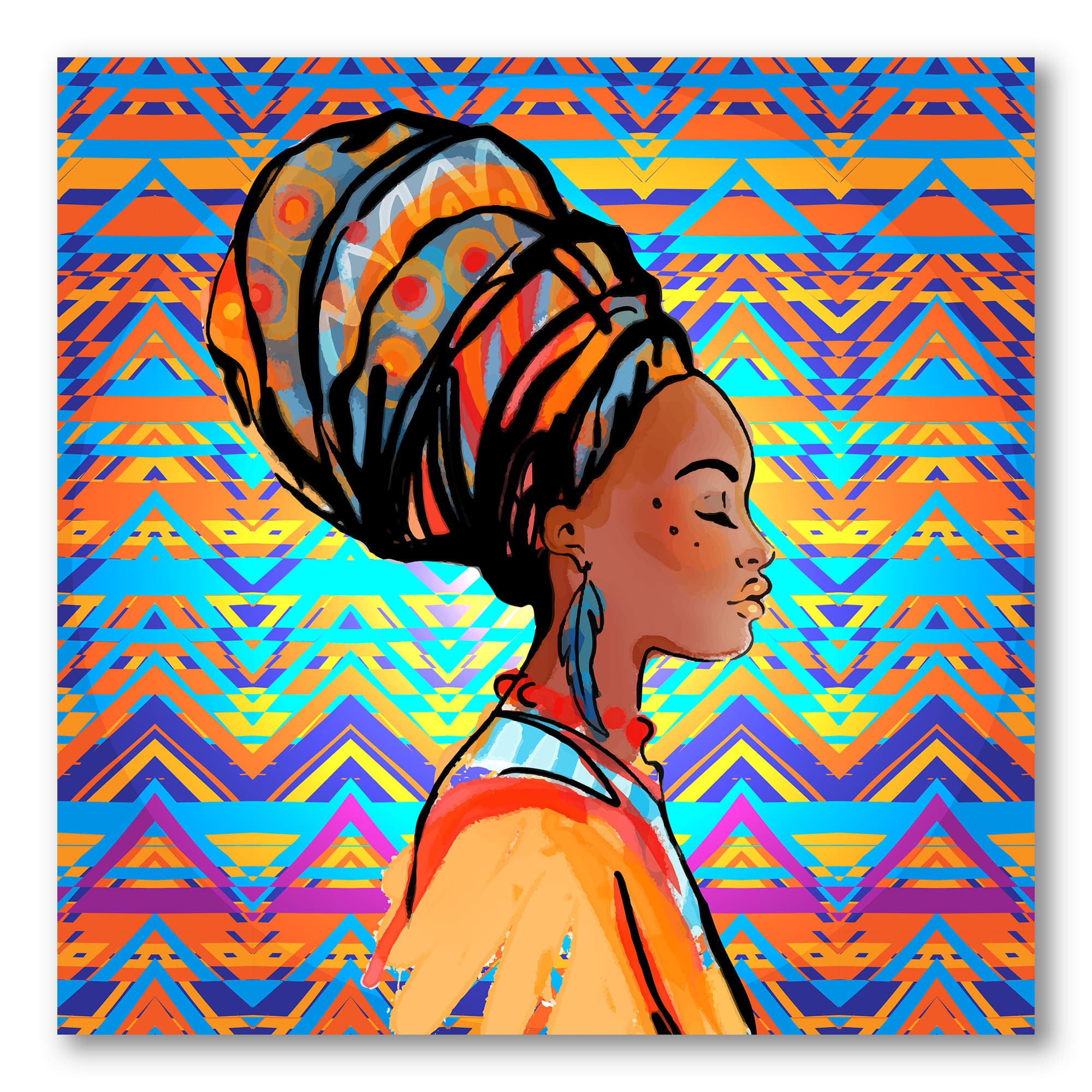 Designart - African American Woman with Turban IV - Modern Canvas Wall Art Print