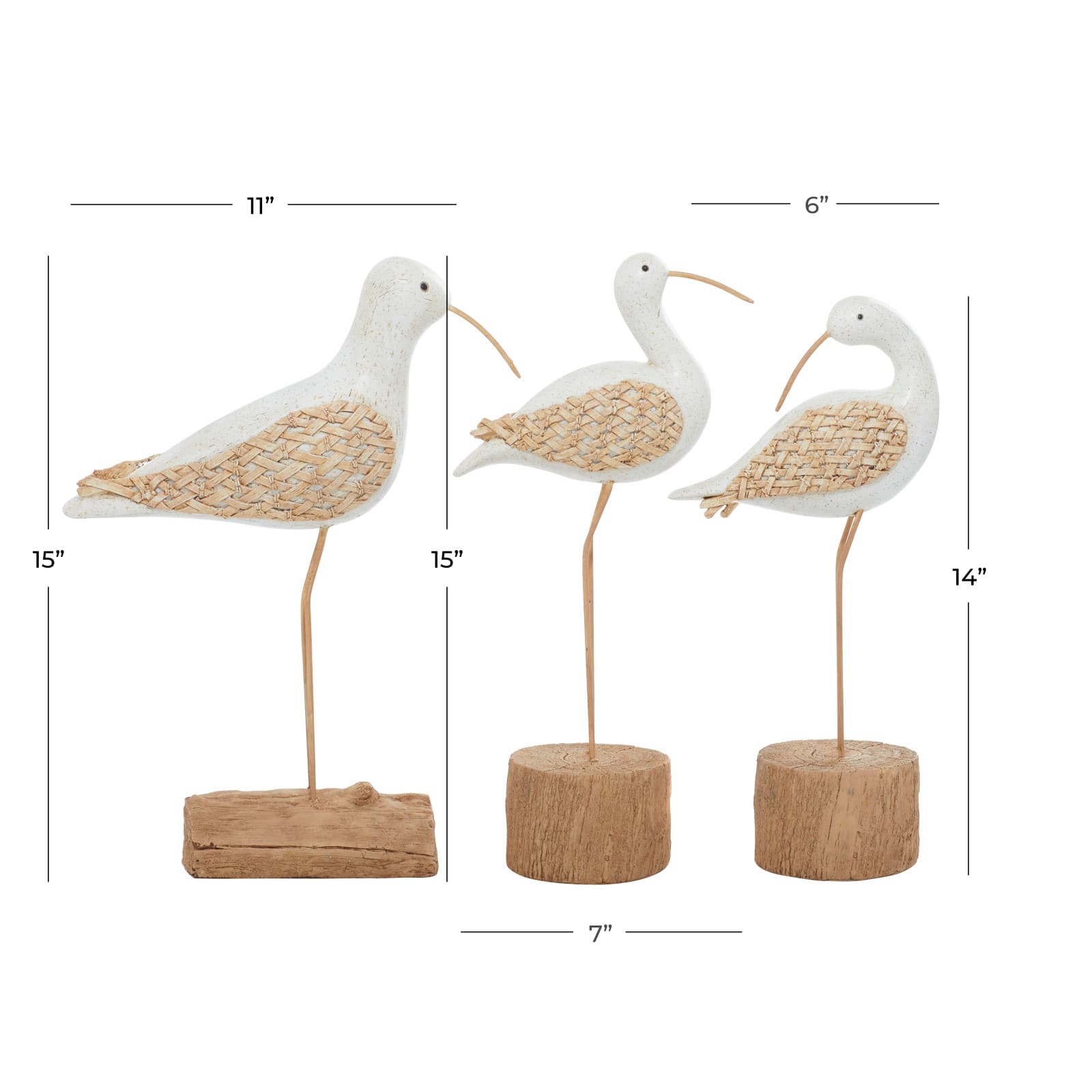 Set of 3 White Polystone Contemporary Sculpture, 15", 15", 14"