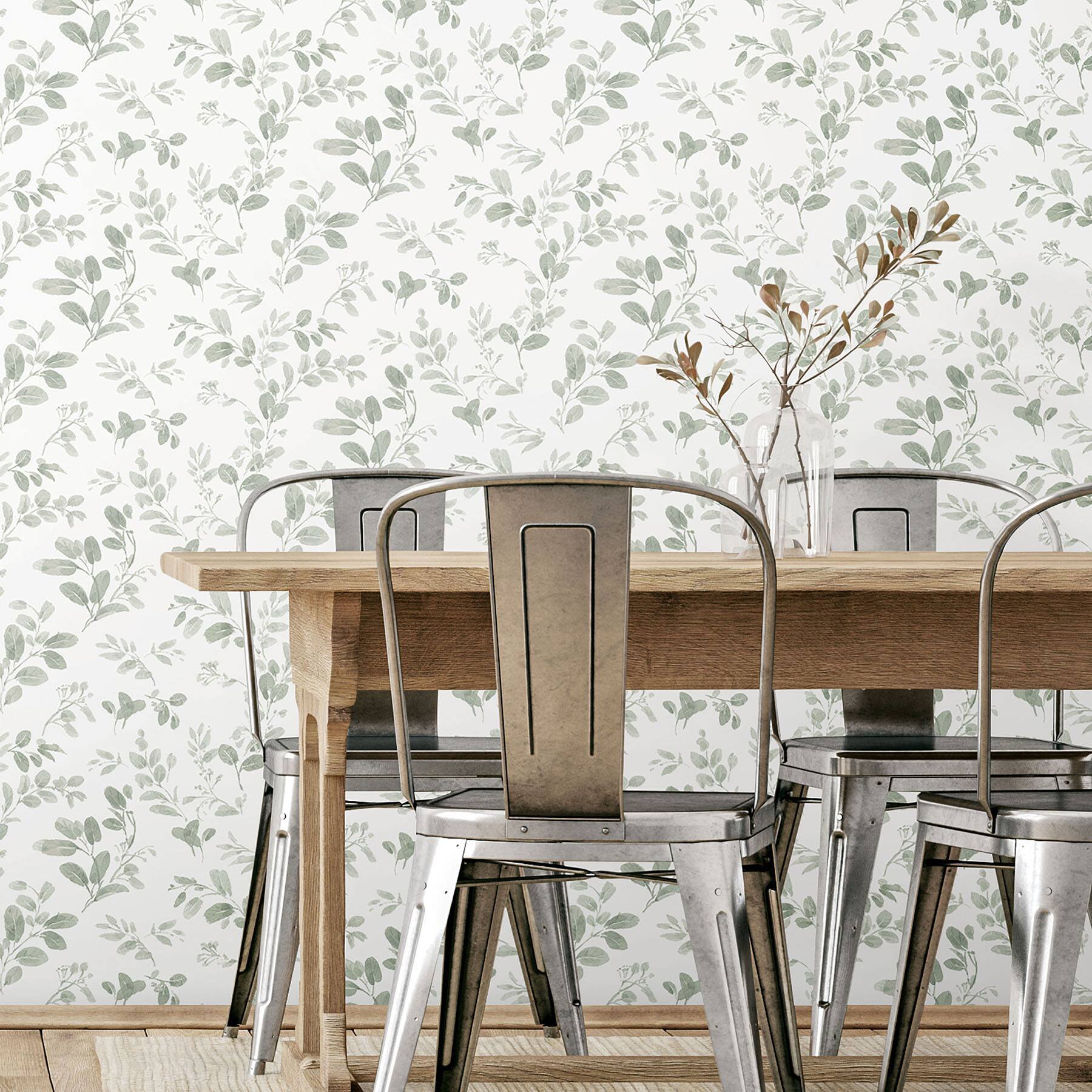 RoomMates Green Dancing Leaves Peel & Stick Wallpaper
