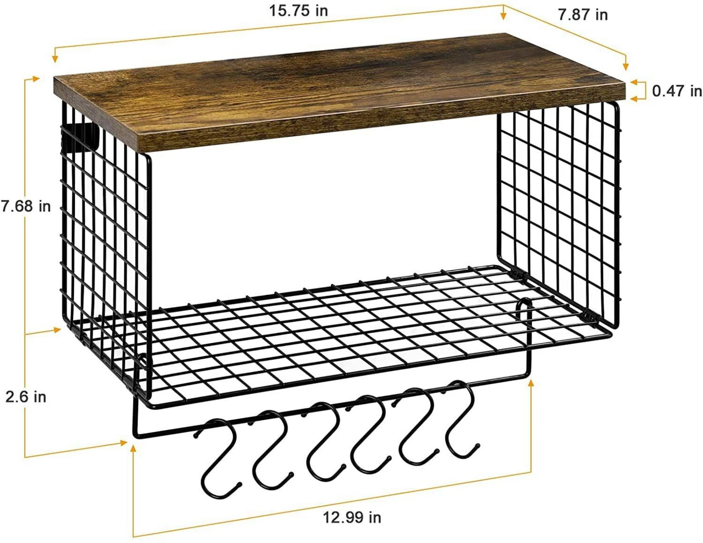 Wood & Metal Wall Mounted Bathroom Towel Rack with 6 Hooks