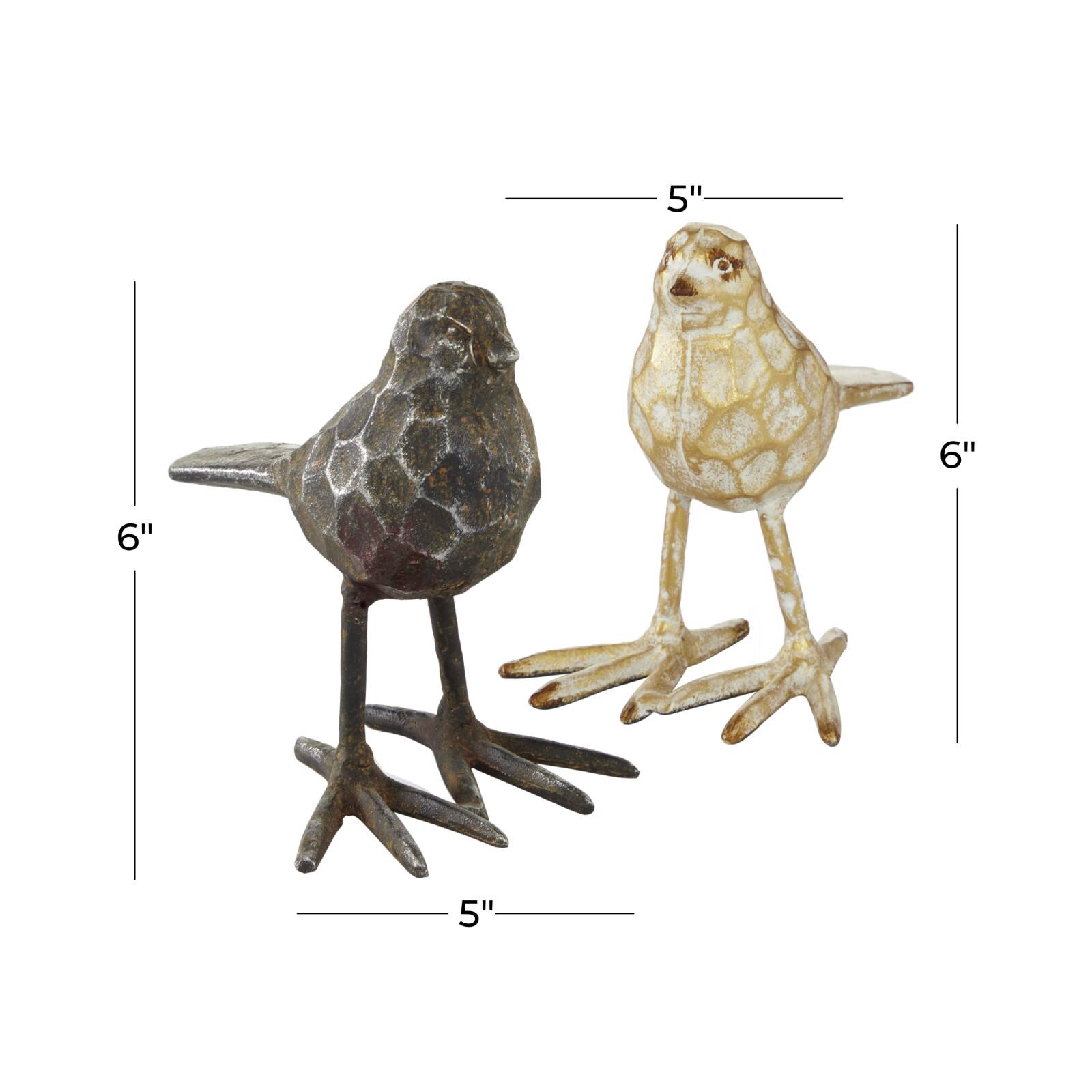 Set of 2 Gold Metal Farmhouse Bird Sculpture, 5" x 6"