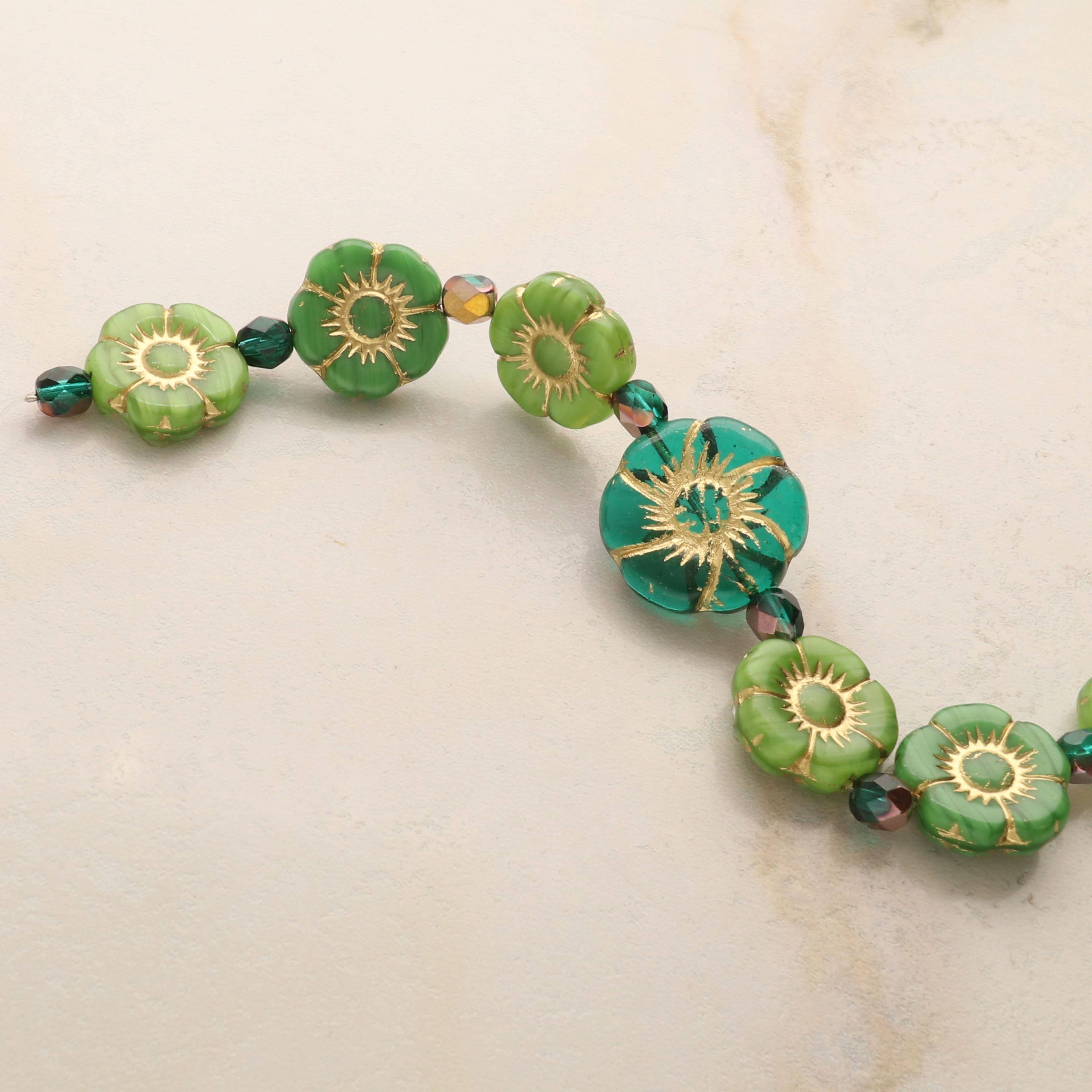 6 Packs: 15 ct. (90 total) Green Hibiscus Czech Glass Flower Bead Mix by Bead Landing™