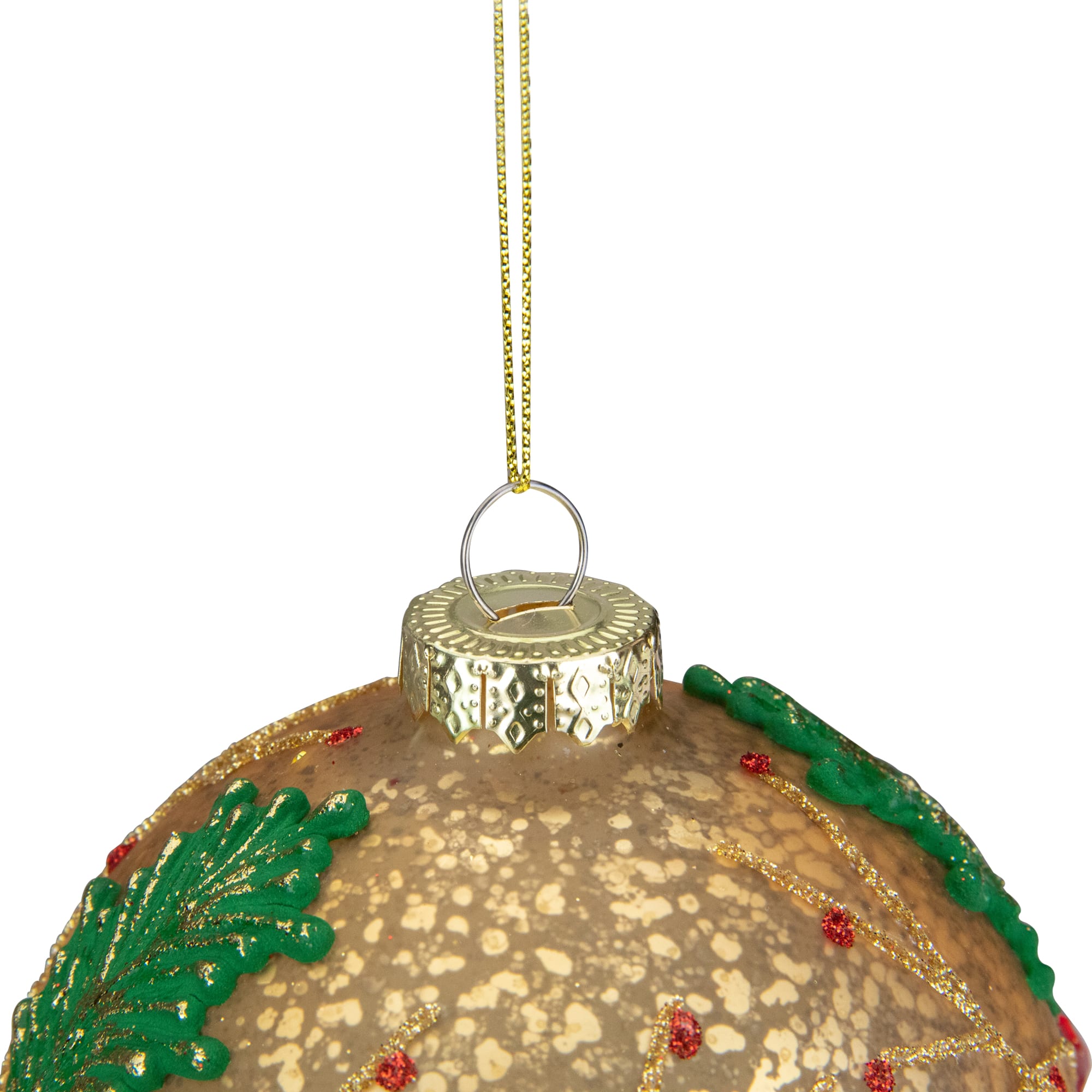 4" Gold Holly Berry Mercury Glass Ball Christmas Ornament