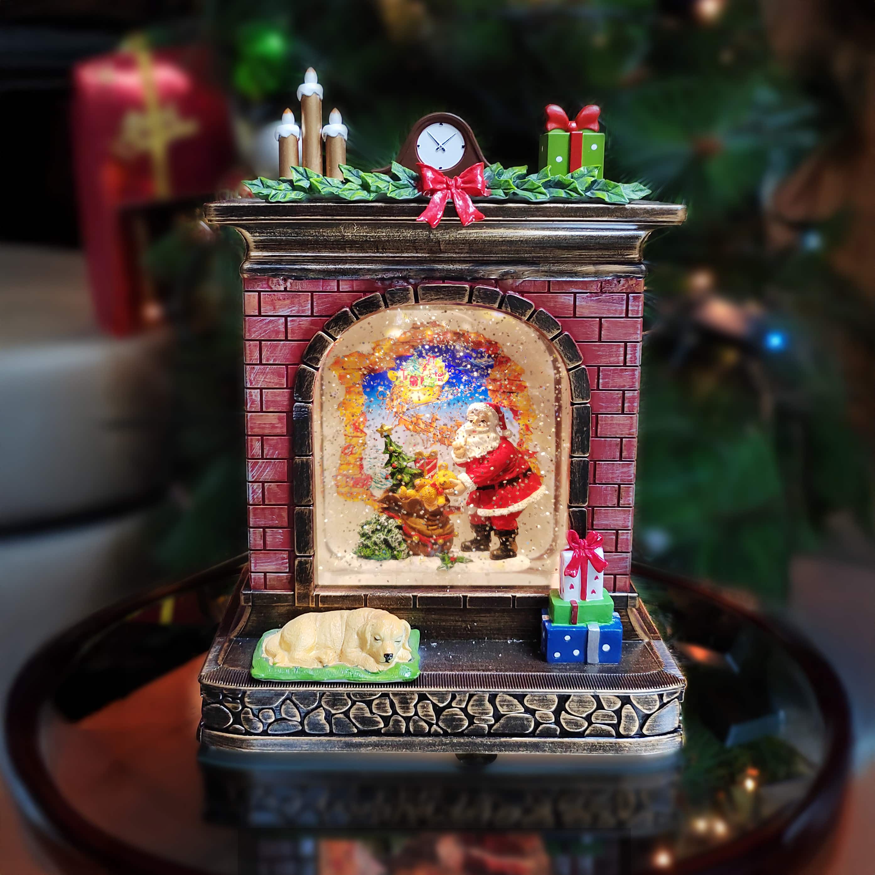 Moments in Time 10.2" Acrylic Fireplace with Santa Scene Décor