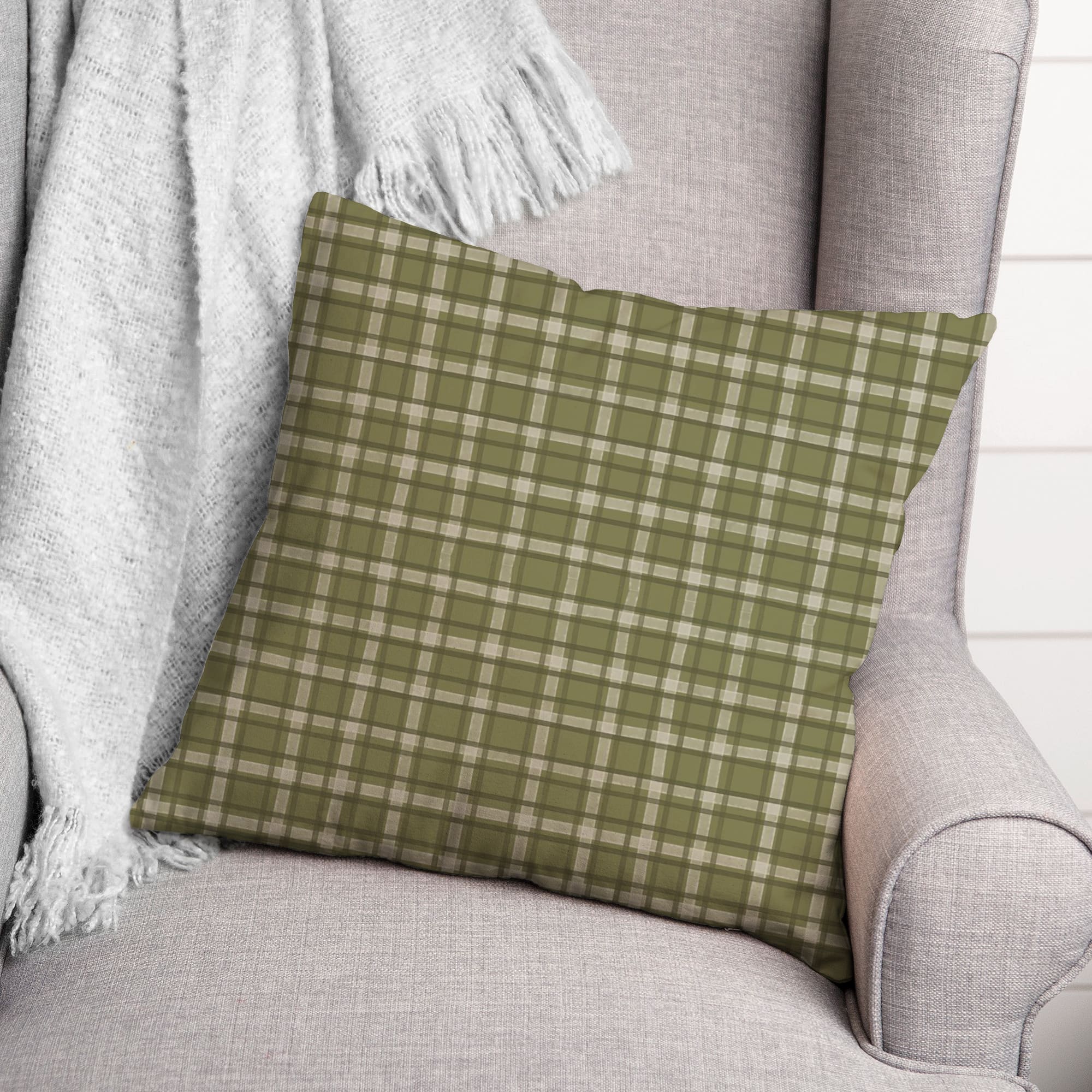 Green Multi Plaid Throw Pillow