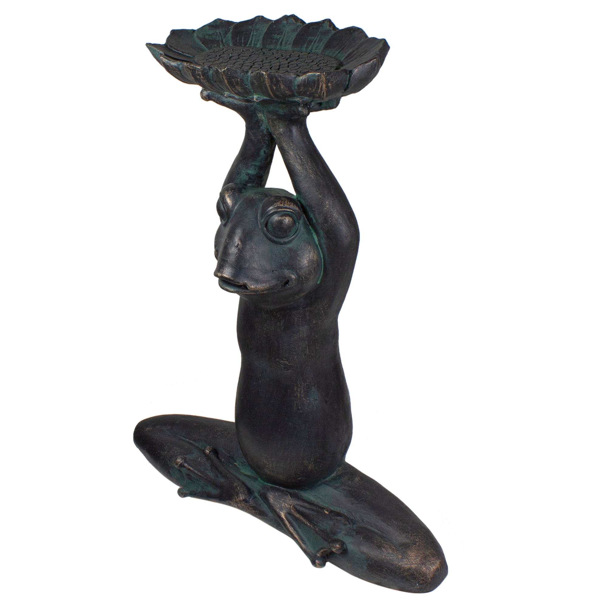 22.25" Gray Yoga Frog With Bird Feeder Outdoor Garden Statue