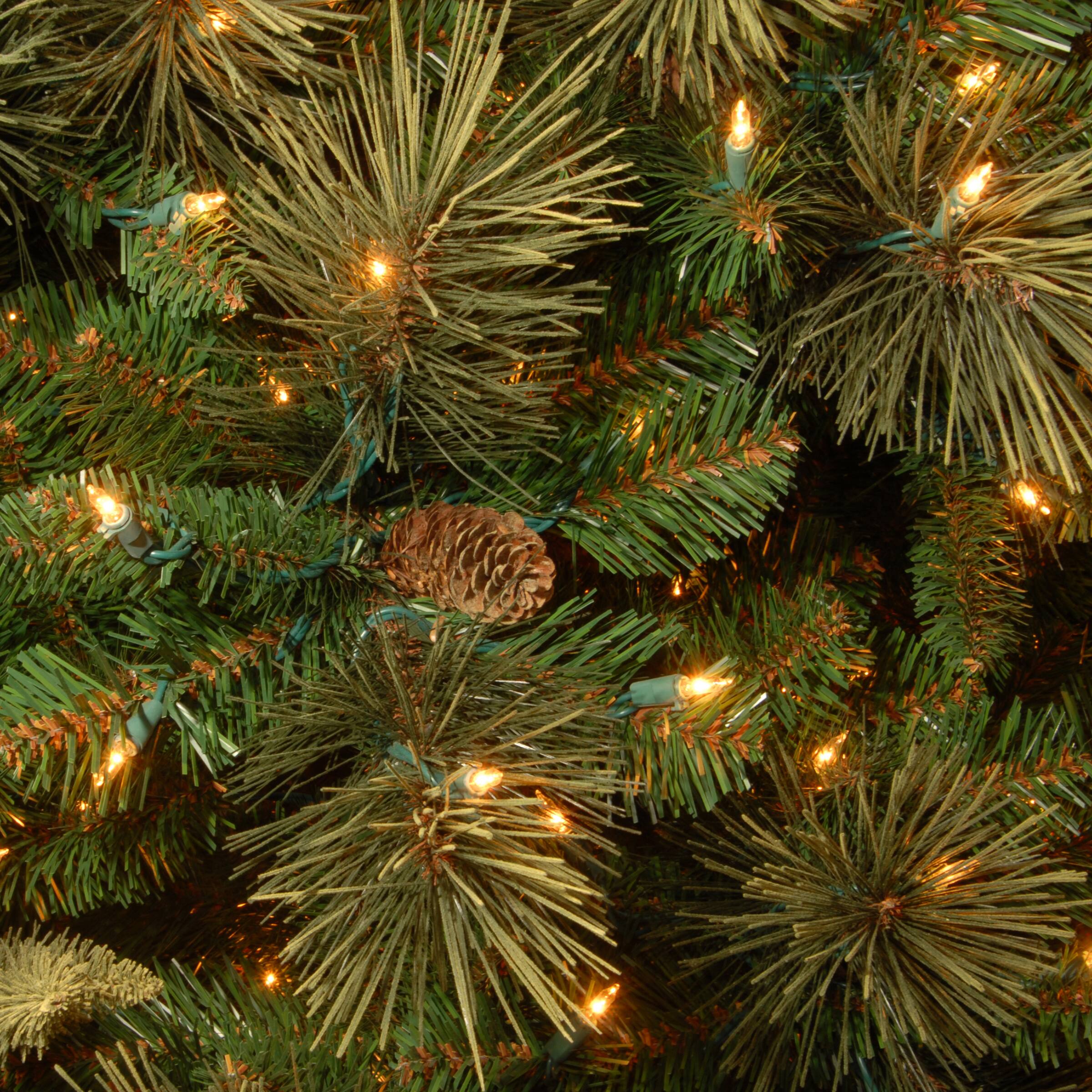 7ft. Pre-Lit Carolina Pine Tree with Flocked Cones Artificial Christmas Tree, Clear Lights