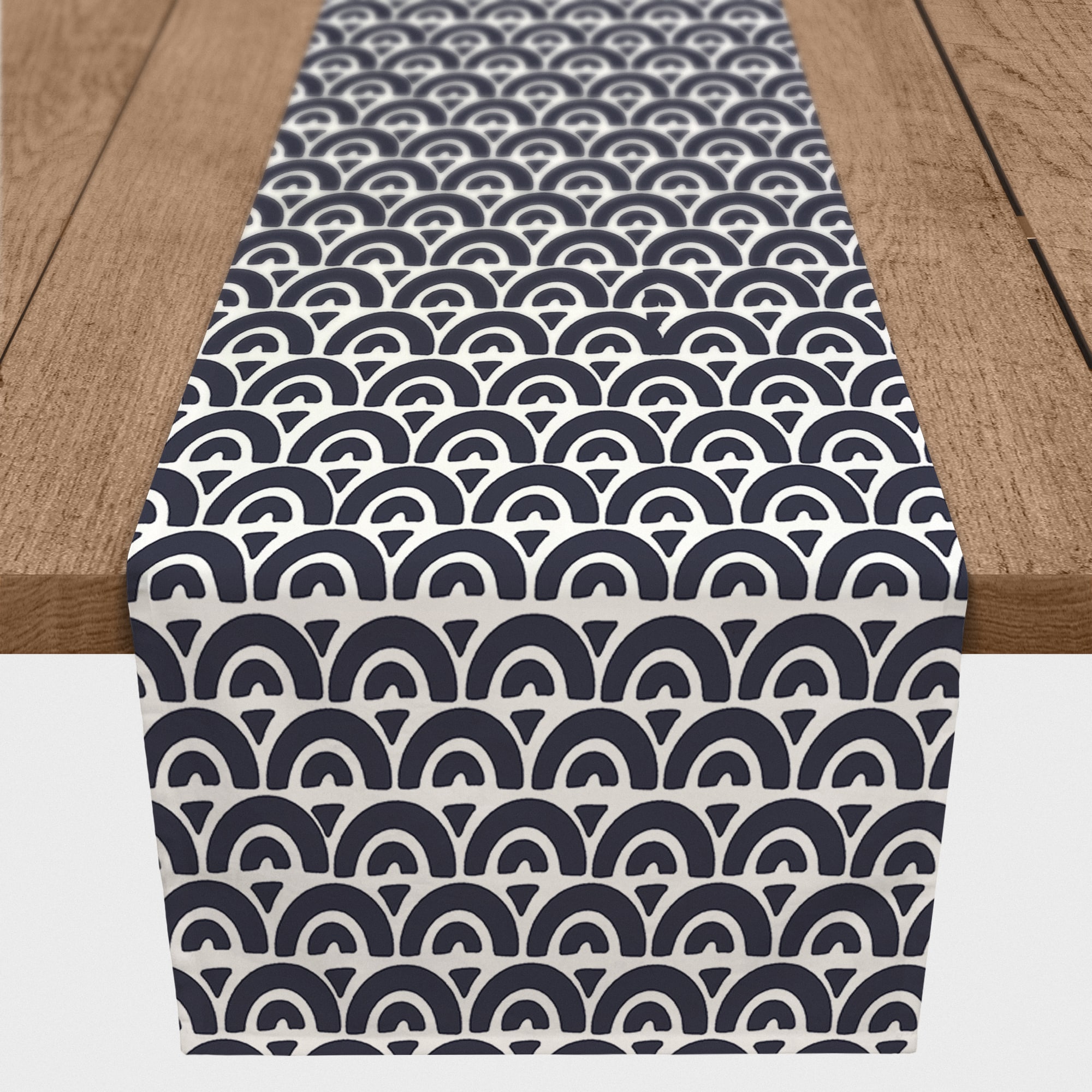 Navy Wavy Arch 16" x 90" Cotton Twill Runner