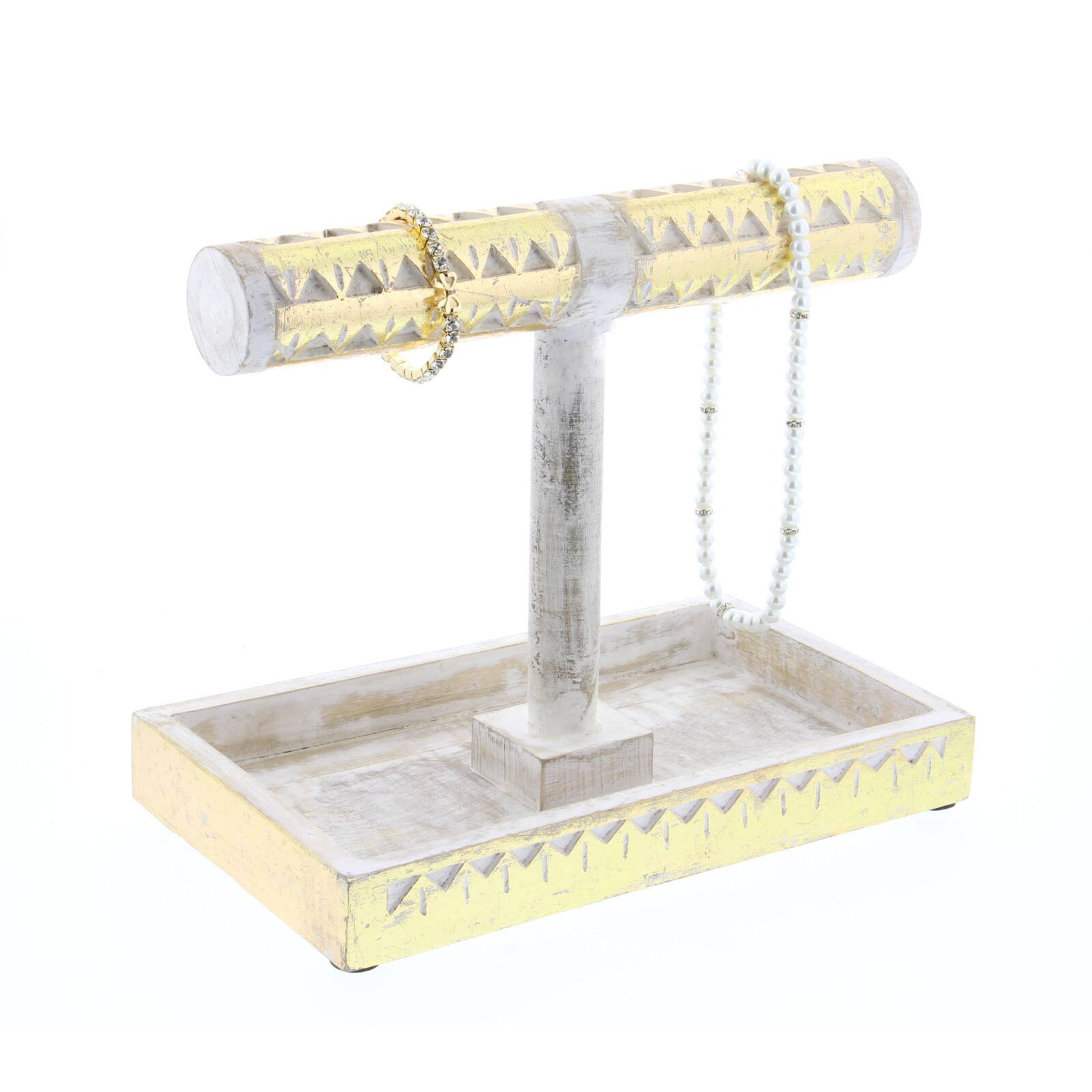 Natural Themed Gold and White Wood Jewelry Stand, 10" x 12" x 7"