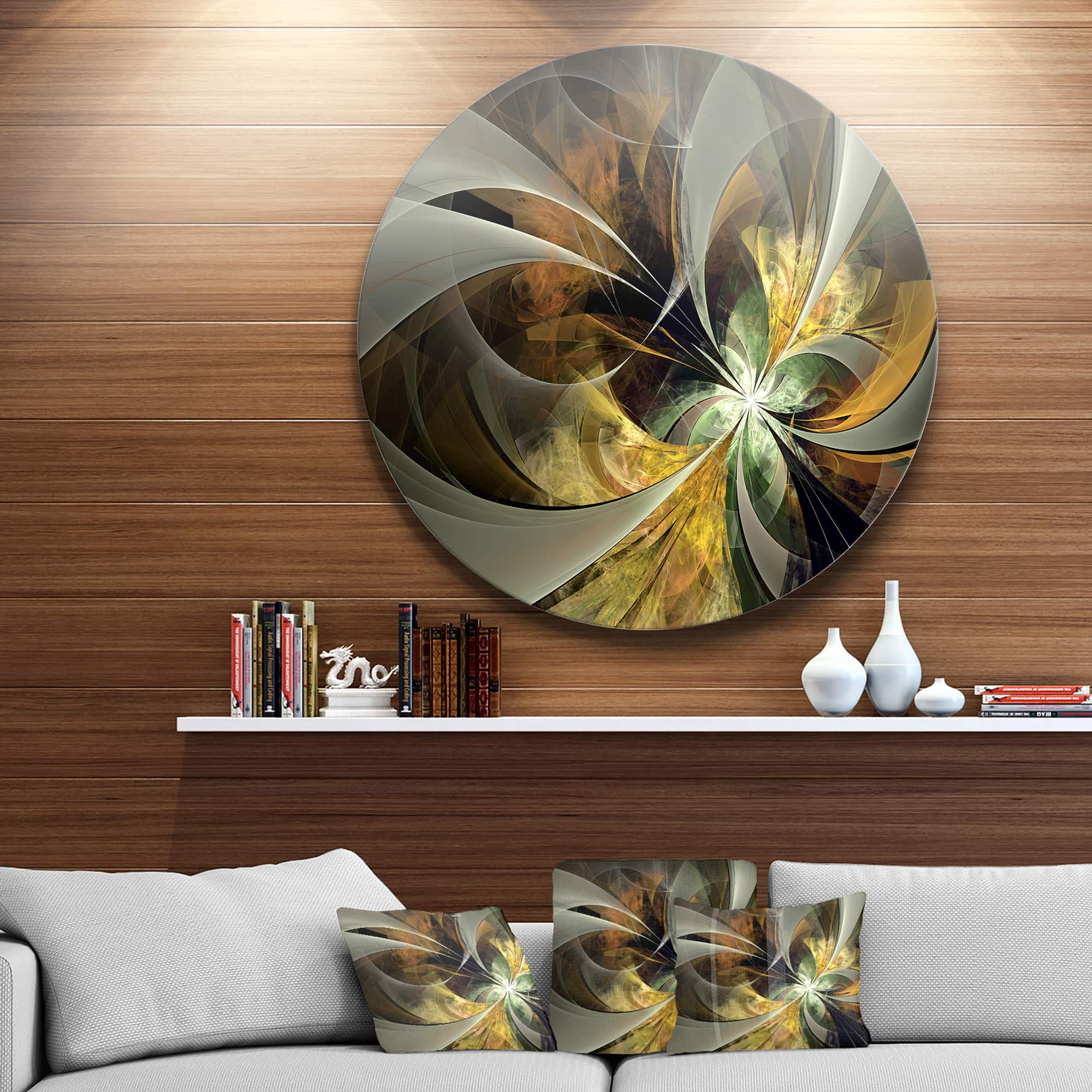 Designart - Symmetrical Gold Fractal Flower' Floral Metal Circle Wall Art