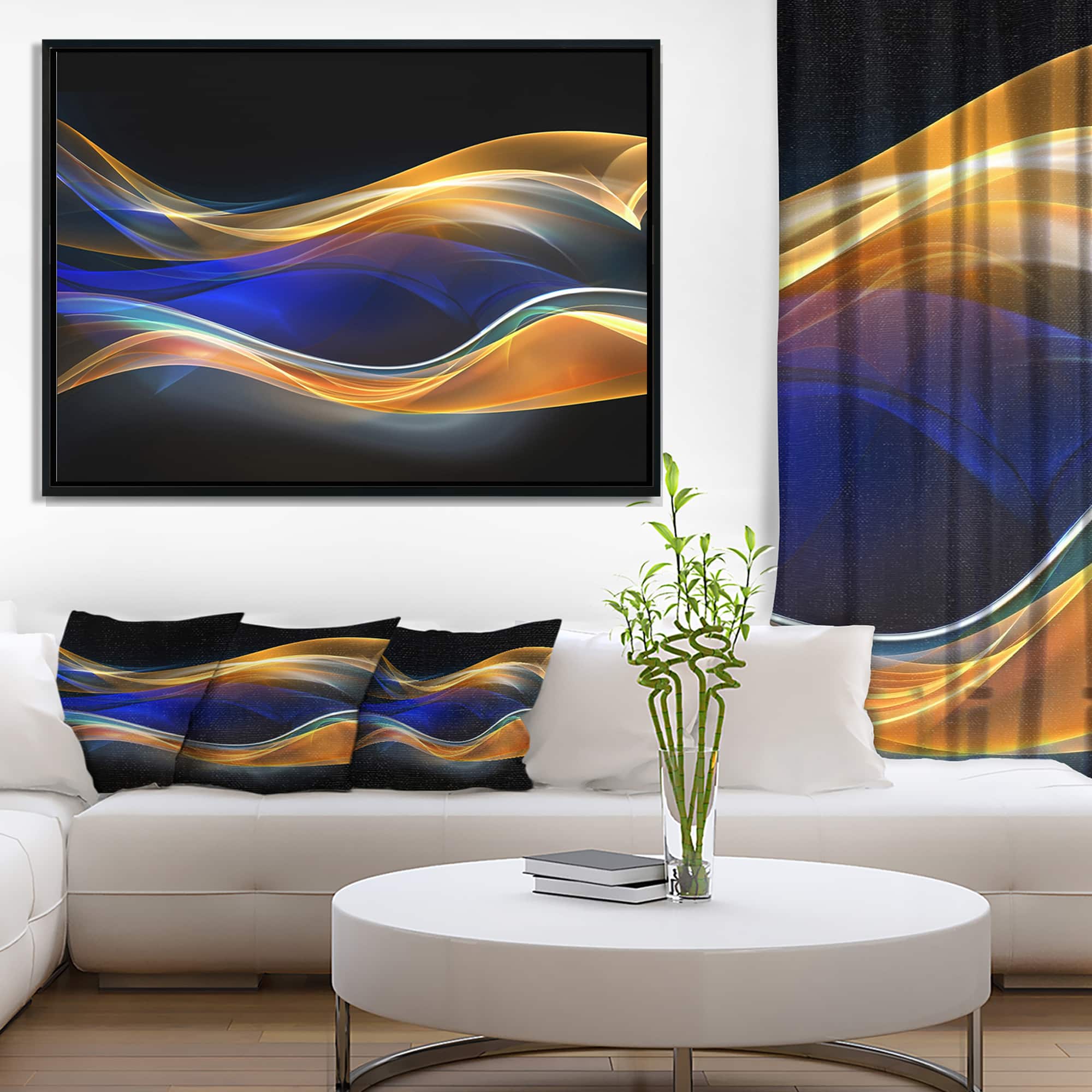 Designart - 3D Gold Blue Wave Design