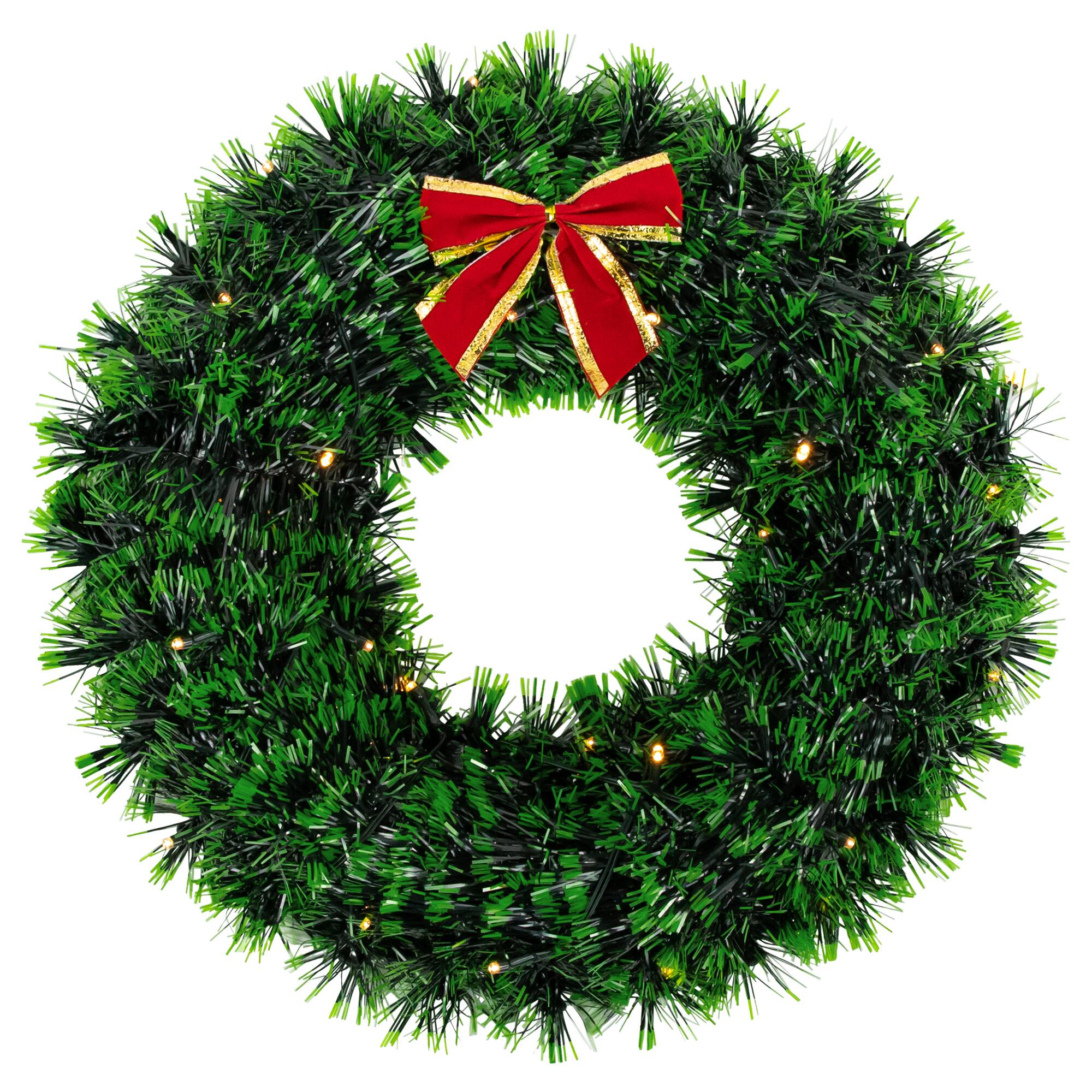 17" Pre-Lit LED Green Tinsel Artificial Wreath With Bow
