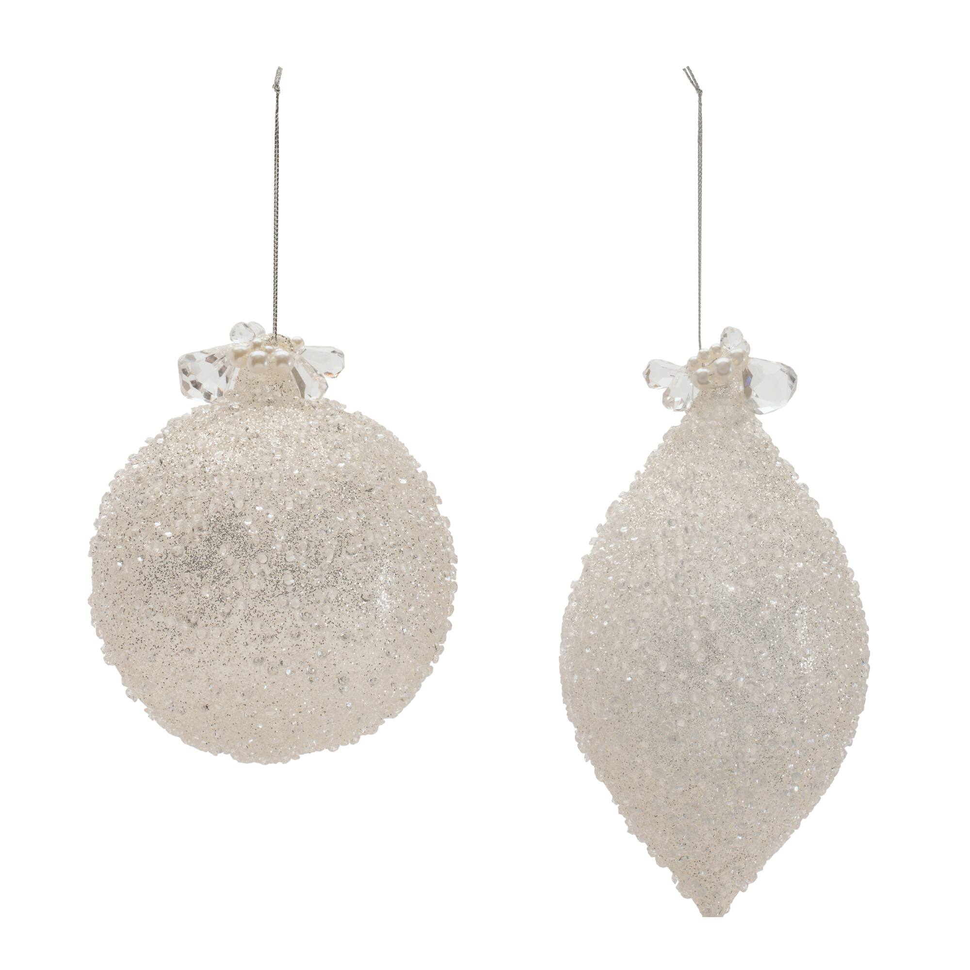 Melrose Silver Glittered Glass Ornaments Set