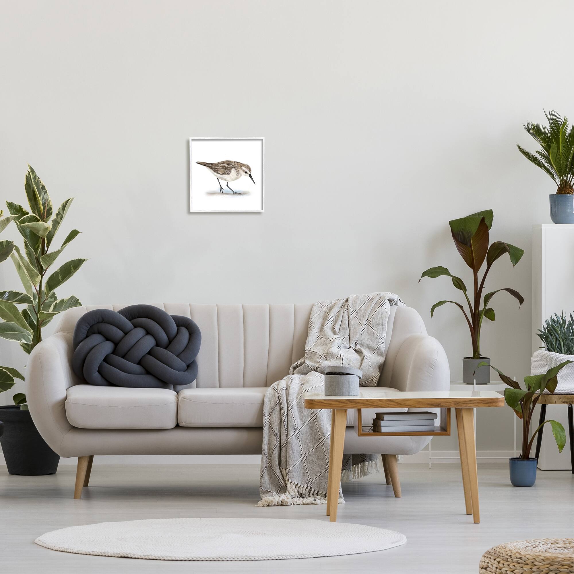 Stupell Industries Charming Sandpiper on Soft Sand Brown Nautical Bird in White Frame Wall Art