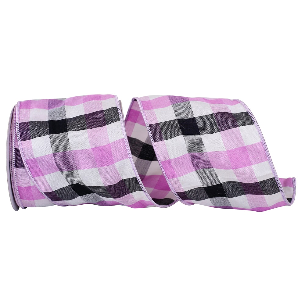 JAM Paper 4" x 10yd. Lavender Checkered Gingham Wired Edge Ribbon