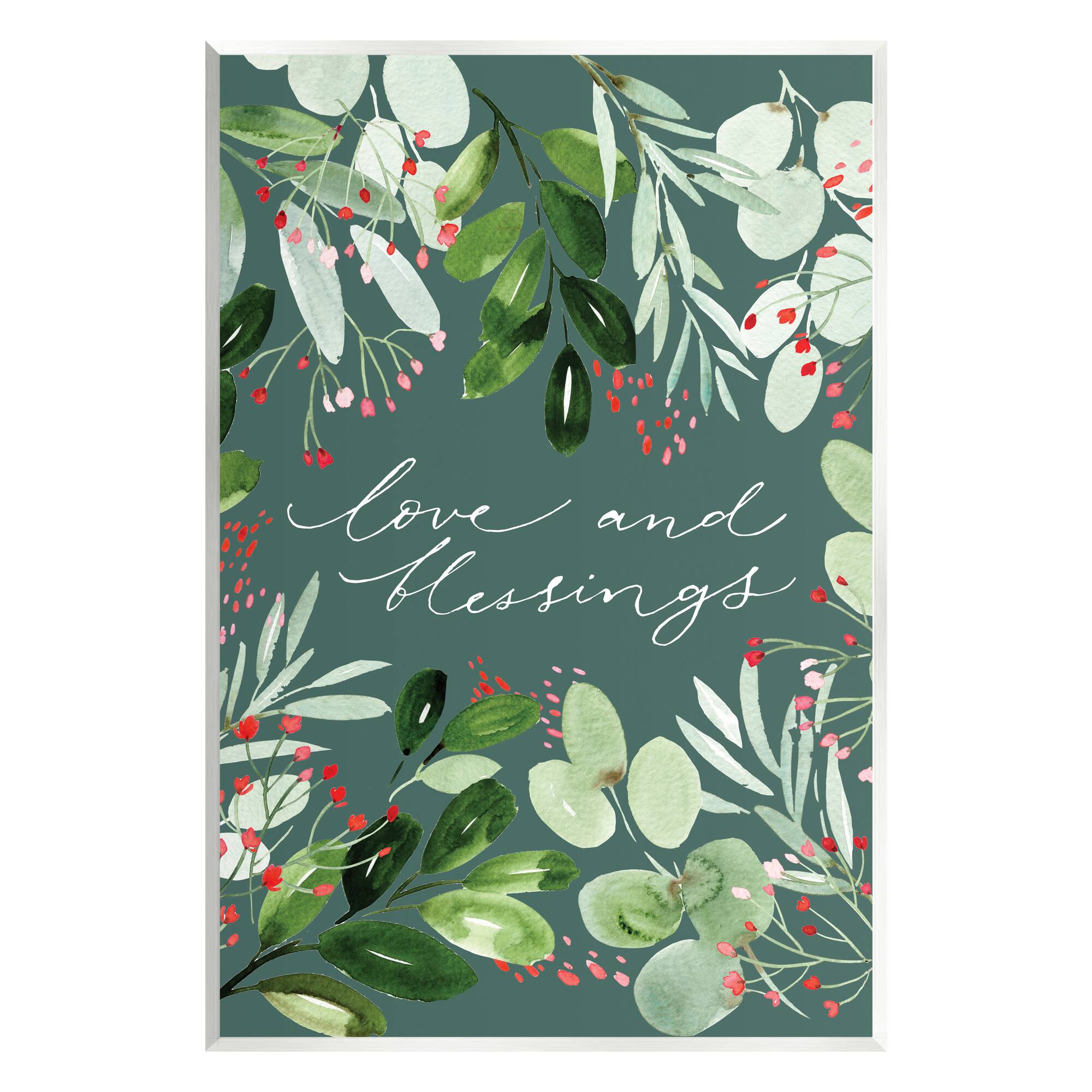 Stupell Industries Love & Blessings Green Floral Leaves Wall Plaque Art