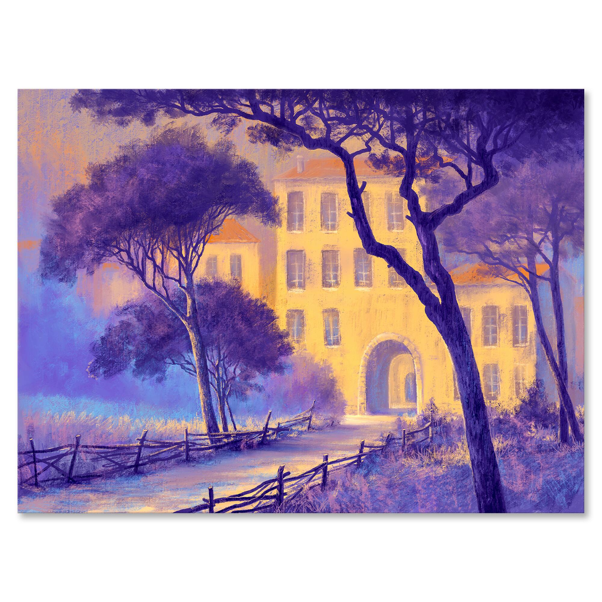Designart - Street Landscape On Footpath & Trees In A City - Traditional Canvas Wall Art Print